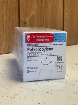 SUTURE, 4-0  w/C-6 NDL (PolyPro-Mono-Blu), 18", Reverse Cut, 3/8 Cir, (12/Bx)