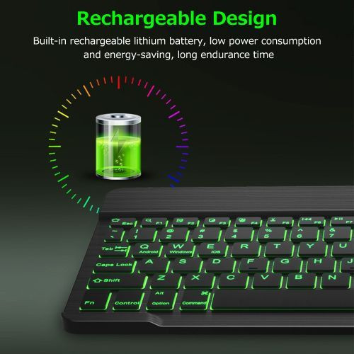 Tablet 10 Inch BT Slim Wireless Keyboard Rechargeable Color Lights