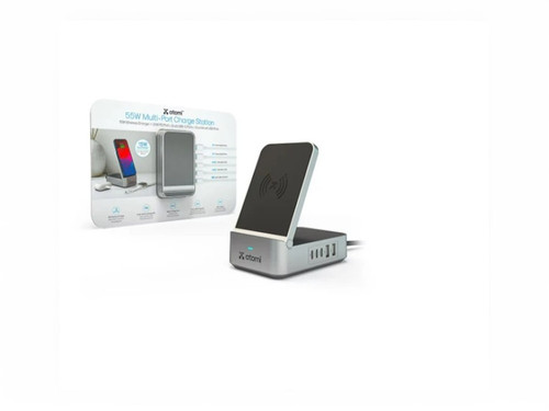 Atomi 55W Multi port charging station Qi, 20W PD port, 2x USB-C ports, 2x USB-A