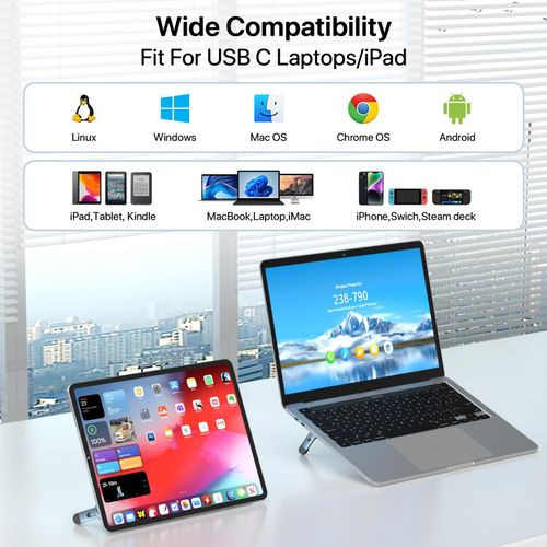 7-in-1 USB C Hub Docking Station with HDMI 4K@60Hz, Gigabit Ethernet, USB 3.0, SD/TF Card Reader, 3.5mm Audio, 100W PD Charging for Laptops, MacBook, Windows - Multi-Port USB Hub Adapter