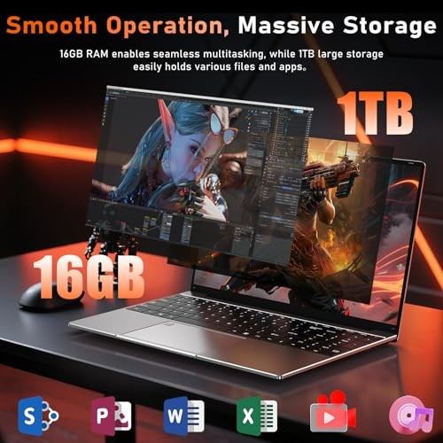 Gaming Laptop, Window 11 Pro Laptop Computer, 15.6 Inch 16 GB RAM+1TB SSD 5700U