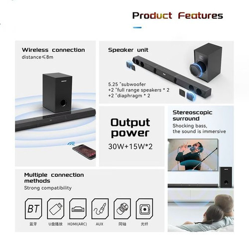 Generic Elevate 2.1 Home Theater Soundbar with Subwoofer – Cinematic Audio System