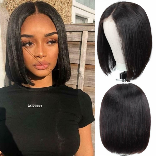 Short Bob Straight Human Hair Lace Front Wig
