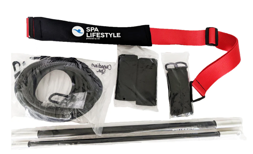 Maximize Your Swim Spa Workout


Transform your swim spa into a complete aquatic home gym with the Canadian Spa Company Swim Spa Exercise Bundle (KA-10165). Build muscle, burn calories, and perfect your swim strokes right in your own backyard.

Everything you need for a full-body workout
Get the most out of your swim spa with this comprehensive exercise kit. Whether you are looking for gentle resistance training or an intense cardiovascular workout, this bundle provides all the necessary tools to reach your fitness goals.

Complete exercise bundle includes:
2 x 4 ft Resistance Cords
2 x 6 ft Resistance Cords
2 x Ankle Straps
2 x Exercise Handles
1 x Short Tether
1 x Long Tether
1 x Swim Harness
1 x Attachment Pin
Specifications and compatibility
We make it easy to find the exact replacement hot tub repair parts and accessories you need. The KA-10165 exercise bundle is designed for seamless integration with a wide variety of swim spas.

Compatible swim spa models
This exercise bundle is used in many top-tier models, including the Canadian Spa Company St. Lawrence series (13ft, 16ft, and 20ft models) and Great Lakes Hot Tubs swim spas.

Compatible control systems
While the physical tether attaches to the spa shell, this bundle perfectly complements swim spas operating on standard Balboa and Gecko control systems, allowing you to manually adjust the swim current against your harness for optimal resistance.

Dimensions and shipping weight
Weight: Approximately 2.5 kg (5.5 lbs)
Box Dimensions: Standard compact shipping box for easy delivery
(Please check here and our online catalogue or call for precise shipping dimensions based on your location).


Frequently asked questions
How do I know if this bundle will fit my swim spa?
The attachment pin and tethers are designed to fit standard swim spa exercise anchors. If you are unsure about your specific model, call us at 1-855-248-0777 for expert assistance.

What if I need help finding a different hot tub part?
For hard to find part assistance, send us an email to fixmytub@gmail.com. Please check your part number if known, or send us pictures, the make and model of the hot tub, and the serial number. We specialize in recycled hot tub spa replacement parts!

Do you offer guidance on maintaining my swim spa?
Yes! Water care for your hot tub, swim spa, or pool is crucial for your comfort and safety. Western tub and pool provides free home tutorials to discuss the intricacies of your spa, hot tub, or pool maintenance to keep your water crystal clear and inviting.

Upgrade your aquatic fitness routine today
Ready to take your daily exercise to the next level? Get your Canadian Spa Company Swim Spa Exercise Bundle and start building a healthier you.