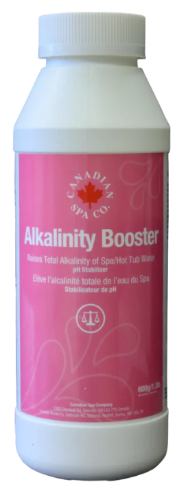 Protect Your Spa with the Canadian Spa Company Alkalinity Booster
Keep your hot tub water crystal clear, stabilize your pH levels, and defend your vital spa components against corrosion with the Canadian Spa Company Alkalinity Booster.

Save your spa from costly repairs
Maintaining your hot tub's water is crucial for your comfort and safety. By using the Canadian Spa Company Alkalinity Booster regularly, you protect your investment from the inside out.

Defend against corrosion
Low alkalinity can cause acidic water, which eats away at your spa’s heater element, jets, and internal plumbing. This booster raises the total alkalinity of your hot tub, ensuring your expensive hardware stays safe from corrosive damage.

Stabilize your pH levels
Stop fighting wild pH fluctuations. Proper alkalinity acts as a buffer, locking your pH into the ideal range so you can spend less time balancing chemicals and more time relaxing.

Product Specifications
Weight: 600g (1.55 lbs)
Dimensions: 3" W x 8.5" H x 3" D
Compatible with your favorite hot tubs
The Canadian Spa Company Alkalinity Booster is highly versatile and used in many popular models. It is the perfect water care solution.

Frequently asked questions
How does this product protect my hot tub?
By raising the total alkalinity of your hot tub and spa, this booster prevents the water from becoming overly acidic. This helps to protect your spa's heater element, jets, and other vital parts against long-term corrosion.

How do I use the Alkalinity Booster?
Simply follow the directions on the bottle to measure the correct dosage based on your spa's water volume. Add it to your spa water regularly to maintain optimal balance.

What if I cannot find the exact part I need?
If you need hard to find product part assistance, send us an email to fixmytub@gmail.com. Check your part number if known or send us pictures, the make and model of the hot tub, and the serial number so our experts can help you locate exactly what you need.

Ready for crystal clear water?
Call us at 1-855-248-0777 or check our online catalogue today to get your spa back in perfect condition.
