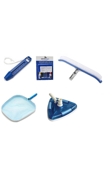 Dive into a world of poolside perfection with the ultimate Swimming Pool Maintenance Kit! This magical kit is the secret behind keeping your pool water crystal clear and your pool parties legendary. It's like having a team of professional mermaids working tirelessly to ensure your pool remains a pristine oasis of splish-splashy fun!

Let's take a closer look at the goodies inside this kit of aquatic wonders. First up, we have the 35' vacuum hose, a flexible marvel that effortlessly glides through the water, sucking up any debris that dares to tarnish your pool's immaculate surface. Equipped with the butterfly vacuum head, your cleaning endeavors become as graceful as a synchronized swimmer, effortlessly capturing even the tiniest of intruders.

But that's not all! The 8'-16' telescopic pole is like a magic wand that extends your reach, allowing you to conquer any pool maintenance task with ease. Whether you need to reach the far corners or make quick work of the shallow end, this versatile pole has got you covered.

The 9" thermometer is not just a simple temperature gauge; it's a pool party's best friend! No more toe-dipping to test the water—simply toss in the thermometer and know instantly if your pool is the perfect temperature for an afternoon cannonball or a late-night float under the stars.

As for the deluxe leaf skimmer, it's a superhero swooping in to save your pool from the clutches of unsightly leaves and other floating debris. With its mighty net, you'll be able to perform rescue missions with ease, restoring your pool's pristine glory.

And what's a pool party without a little chemistry? The 3-in-1 test kit allows you to become a master chemist, balancing pH levels, testing for chlorine, and ensuring your pool's chemical harmony is on point. Armed with this knowledge, you'll keep your pool water sparkly, inviting, and gentle on the skin.

Last but certainly not least, the pro series 20" wall brush is the artist's brushstroke that adds the finishing touch to your pool's sparkling canvas. With its bristles, it effortlessly sweeps away any stubborn dirt or algae clinging to your pool's walls, leaving them looking like a work of art.

So there you have it—your ticket to maintaining pool paradise! This Swimming Pool Maintenance Kit is like having a pool concierge that caters to your every aquatic whim. With its incredible tools and your newfound pool care prowess, your swimming pool will be the talk of the neighborhood, the envy of all floaties, and the epicenter of unforgettable summer memories. So grab your goggles, embrace the maintenance magic, and let the fun begin!