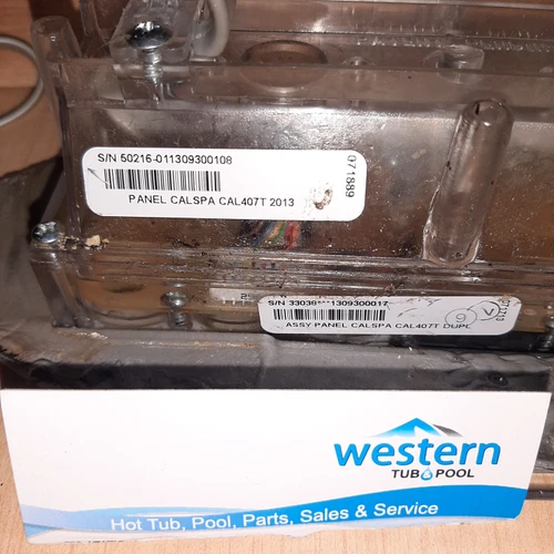 Revive Your Spa with the Cal Spas 407T Panel
Get your hot tub running perfectly again with our recycled, good-condition Cal Spas Control Panel Topside 407T (2013). Save money and extend the life of your spa without compromising on quality.
[Shop and order at Western tub and pool]

High-Quality Recycled Parts for Your Spa
Finding the right replacement part for an older hot tub can be frustrating. We make it easy by providing fully functional, recycled components salvaged directly from decommissioned spa hot tubs.
Eco-Friendly and Cost-Effective
Why buy brand new when a recycled part works just as well? Our 407T control panels are tested and in good working condition, offering you a budget-friendly way to repair your hot tub while keeping usable parts out of the landfill. Please note that recycled items may have minor discoloration or blemishes typically found with used hot tub parts.
Authentic Cal Spas Replacement
Avoid the guesswork of generic brands. This is a genuine Cal Spas control panel, ensuring seamless integration with your existing spa system and restoring your hot tub to its original performance.
Dedicated Expert Support
Not sure if this is the exact part you need? We are here to help. Email Western Tub and Pool with pictures of your current setup, or call our dedicated support team at 1-855-248-0777 for assistance with these replacement hot tub repair parts and other spa accessories.

Cal Spas 407T Topside Specifications
To ensure a perfect fit for your spa, please review the specific dimensions, button configurations, and compatibility details below:
Dimensions: 10.25” x 4.625” overall size
Weight: Approximately 1.2 lbs
Connection: 7-foot cord with an 8-pin Molex (phone style) connector
Button Configuration: Left Side (Jets 1, Jets 2/3) | Right Side (Light, Temp Up/Down)
Compatible Models: Fits select 3-pump Cal Spas hot tubs.
Replaces Part Numbers: ELE50216, ELE50216-01, and ELE09204610. (Note: This unit cannot replace the ELE50215-01 VL407U).

Refresh Your Hot Tub's Look
Because this is a recycled part, it is recommended that the topside control overlay stickers that may come on the topside should be replaced, as they may be worn and faded. Replace them to have a fresh look and peak functionality. See our purchase link for new overlay stickers when available to give your control panel a brand-new appearance.


Frequently Asked Questions
What if the control panel is currently out of stock?
We have a limited, rotating inventory as decommissioned tub parts come in. If the "add to cart" option is not available, please add yourself to the wishlist to be notified the moment it arrives. You can also check our site for links to alternative or brand-new replacement options.
What condition can I expect the part to be in?
All of our recycled parts are tested to ensure they are in good working condition. Because they are salvaged from decommissioned tubs, they may feature minor cosmetic blemishes, scratches, or fading typical of used parts.
How do I know if the 407T will work with my specific hot tub?
This panel is designed for select Cal Spas models operating a 3-pump system. Please verify that your current part matches the dimensions (10.25” x 4.625”) and part numbers (ELE50216 or ELE09204610). If you are still unsure, email our team with photos of your current panel, and we will gladly verify compatibility for you.

Ready to repair your hot tub?
Do not let a broken control panel keep you from enjoying your spa. Browse our rotating inventory and find the perfect replacement part today.
[Shop and order at Western tub and pool]