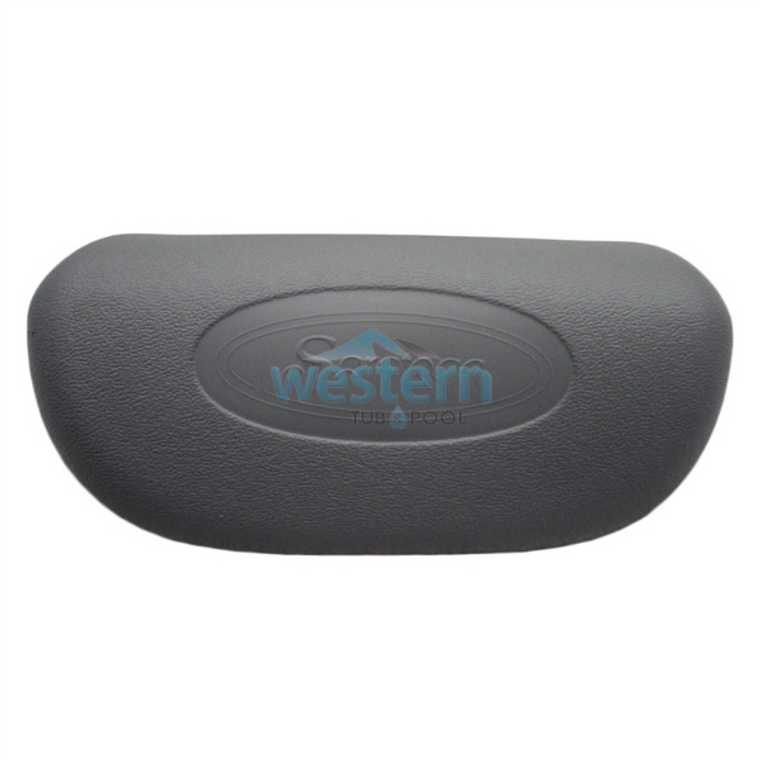 Front view of the Saratoga Spa Replacement Headrest Pillow Gray Logo - 74333. Western tub and pool 1-855-248-0777.