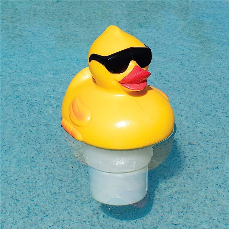 ntroducing the Game Derby Duck Pool Chlorinator, the quack-tastic solution to keeping your pool water crystal clear and perfectly balanced! Dive into a world of effortless pool maintenance with this fun and witty little helper.

With its stylish design resembling a delightful rubber duck, this chlorinator brings a touch of whimsy to your poolside. But don't let its playful appearance fool you; it means business when it comes to maintaining a sparkling oasis for you to enjoy.

The Derby Duck Chlorinator boasts a spacious interior, ready to house three chlorine tabs (not included) to combat those pesky pool invaders. Adjustable flow rate? Oh yes, you're in control! Customize the chlorine release to suit your pool's needs, ensuring that your water remains just right, every time.

But wait, there's more! The expandable basket feature makes sure that this charming duck doesn't shy away from larger tasks. Designed for pools over 10,000 gallons, it fearlessly tackles larger bodies of water with ease. No more fussing around with multiple chlorinators or constant refills. Let the Derby Duck handle the job while you relax and soak up the sun.

So, why settle for boring when you can add some feathered flair to your pool maintenance routine? The Game Derby Duck Pool Chlorinator is here to make sure you're the envy of the neighborhood, with a pool that's always ready for a quack-tastic good time. Just remember to bring the chlorine tabs, and let the Derby Duck take care of the rest. Happy swimming!