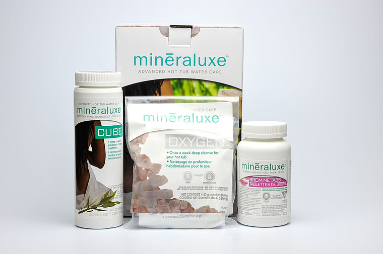 You Deserve a Relaxing Soak - Get Mineraluxe Monthly Kit Now!


Are you looking for the perfect way to unwind after a long day? Look no further than Mineraluxe's Monthly System Kits, designed to keep your hot tub water clean and inviting all season long. With our monthly kit, you'll get everything you need to maintain your hot tub's bromine levels for up to 4 weeks.
Each kit contains:
200g Bromine Tablets
4 sachets of Oxygen
5 Mineraluxe Cubes
Easy to use instructions!
No more guesswork - our easy, one time purchase will keep your hot tub in perfect condition for weeks on end. Get ready for a relaxing soak and order your Mineraluxe Monthly System Kit today!
Psst - check out our Start-up Kits for a one-time purchase that will get you up and running in no time.





Quick Steps
STEP 1: Mineraluxe Cube
Following each fresh fill or when converting to Mineraluxe for the first time:
Apply 2 Mineraluxe Cubes per 2,000  litres of hot tub water.
On a weekly maintenance basis thereafter:
Apply 1 Mineraluxe Cube per 2,000 litres of hot tub water.

STEP 2: Mineraluxe Oxygen (Use as per label directions)
Immediately after the addition of the Mineraluxe Cube:
Apply 1 Mineraluxe Oxygen per 1,500 litres of hot tub water.

STEP 3: Mineraluxe Sanitizer (Use as per label directions)
Use your Mineraluxe sanitizer as per the label directions. Test your chlorine or bromine level with a reliable test kit and adjust to the level recommended on your sanitizer label.