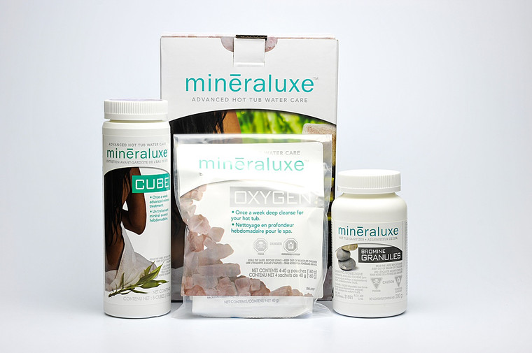 Mineraluxe 1 Month System with Bromine Granules 
﻿

Get Ready to Relax with Mineraluxe's 1 Month System!
Welcome to the world of relaxation, where your hot tub is always ready to welcome you after a long day. With Mineraluxe's Bromine Granules 1 Month System Kit, it's easier than ever before to keep your hot tub in peak condition for up to 4 weeks--all while making sure your hot tub stays clean and safe.

The Mineraluxe 1 Month System Kit contains everything you'll need to keep your hot tub running smoothly, including Bromine Granules, Oxygen sachets, and Mineraluxe Cubes. All of these components work together to maintain a healthy balance in your hot tub water that will last up to 4 weeks. Plus, with easy-to-follow instructions included in the kit, it's never been easier to keep your hot tub running at its best.

Don't let your relaxation time be derailed by complicated maintenance requirements; treat yourself to the simple, safe and effective Mineraluxe 1 Month System Kit today! Enjoy smooth sailing for up to 4 weeks with Mineraluxe's Bromine Granules 1 Month System.

So what are you waiting for? Get ready to relax with Mineraluxe's 1 Month System!  Gift yourself the peace of mind that comes from knowing your hot tub is clean and safe all month long. Relaxation awaits - purchase your Mineraluxe 1 Month System today!