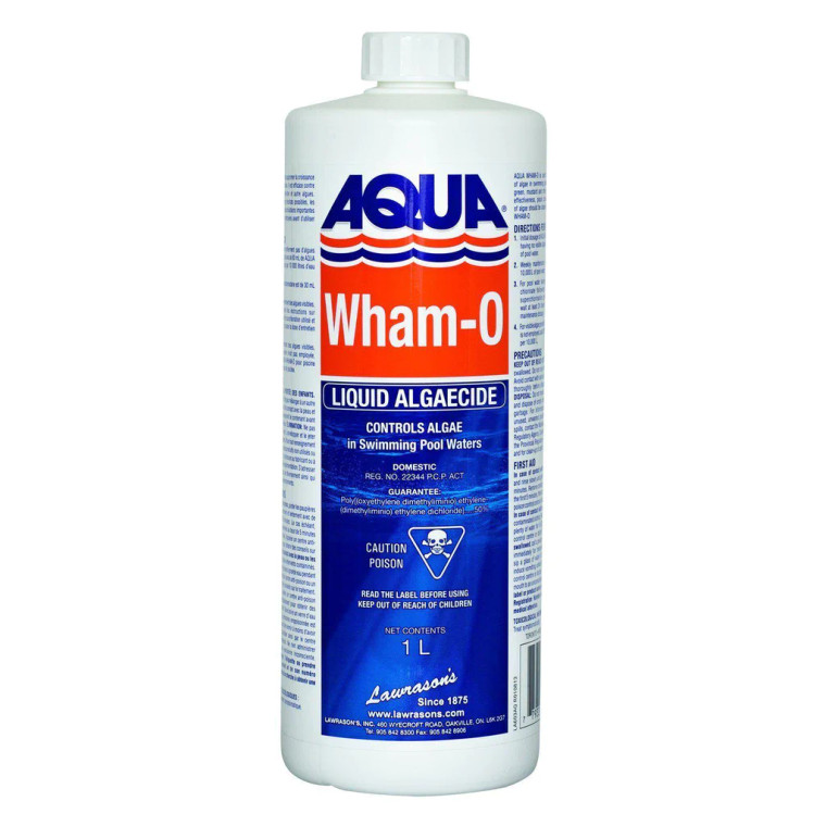 Dive into a world of crystal-clear pool perfection with AQUA Wham-O! Tired of battling those pesky pool invaders? Say goodbye to algae and hello to sparkling waters with our powerful liquid algaecide. The Aqua Wham-O formula brings together the dynamic duo of 50% Polyquat and 50% Concentrated Non-Foaming magic, working tirelessly to keep your swimming haven free from the grip of algae. Make every swim an enchanting experience and let your pool's brilliance shine through with AQUA Wham-O (1L) - your secret weapon against algae's underwater antics!