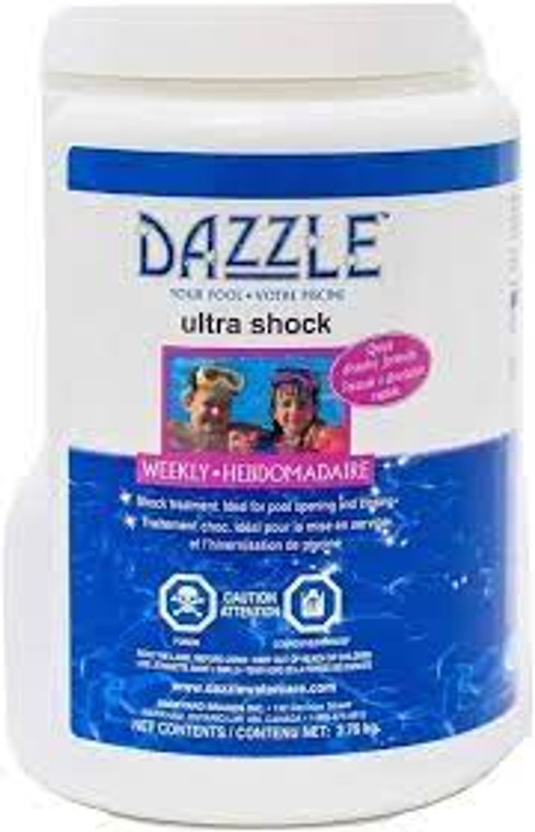 Welcome to the world of hot tubs, where relaxation and bubbly fun collide! But before you dive into those warm waters, there are a few things you need to know about keeping your hot tub clean and safe. And that's where Dazzle Ultra Shock comes in. Now, we all know that every chemical has its own quirks and differences. Some may be fierce, others gentle. But Dazzle Ultra Shock? Oh, it's a whole new level of powerful. Dazzle Ultra Shock is not your average hot tub chemical. It's an oxidizer that packs a punch – a 2.75 kg punch to be exact. But don't let its size intimidate you, because this little powerhouse is exactly what you need to keep your hot tub crystal clear and in tip-top shape. So, what exactly is an oxidizer? Think of it as a superhero for your hot tub. It helps eliminate organic contaminants such as bacteria, viruses, oils and lotions that may be lurking in your water. And let's face it, with all the fun we have in our hot tubs – from romantic evenings to lively parties – it's easy for these unwanted guests to find their way in. Oh, but that's not all. Dazzle Ultra Shock is also cleverly designed to quickly dissolve and spread evenly throughout your hot tub water. No more clumping or uneven distribution of chemicals that may leave some areas of your hot tub untreated. 1-855-248-0777 