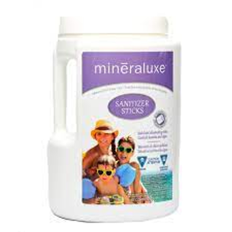 
Mineraluxe Sanitizer Sticks 3KG
Mineraluxe Sanitizer Sticks 3KG is a powerful and effective way to keep your pool clean and sparkling. These sticks are specially designed with a blend of minerals and chemicals that work together to provide excellent sanitization for your pool.
Chemicals and Minerals in Mineraluxe Sanitizer Sticks 3KG
Mineraluxe Sanitizer Sticks 3KG contains a unique blend of minerals and chemicals that work together to keep your pool clean. These include chlorine, copper sulfate, sodium dichloro-s-triazinetrione and zinc sulfate monohydrate. These chemicals are specially formulated to provide effective sanitization without causing any harm to the pool or its equipment.
 Moreover, the minerals in these sticks help to balance the pH levels of your pool, making it safe for swimmers.
Dazzle Your Pool with Mineraluxe Sanitizer Sticks 3KG
Mineraluxe Sanitizer Sticks 3KG not only keep your pool clean and sanitized, but they also add a touch of dazzle to it. The unique blend of minerals in these sticks helps to give your pool a sparkling appearance, making it more inviting and enjoyable for swimmers.
Perfect for Pools of All Sizes
Whether you have a small backyard pool or a large commercial one, Mineraluxe Sanitizer Sticks 3KG is suitable for all sizes. These sticks are designed to slowly dissolve over time, offering continuous sanitization for your pool. This makes it a convenient and hassle-free option for pool owners of all sizes.
Conclusion
In conclusion, Mineraluxe Sanitizer Sticks 3KG are an excellent choice for keeping your pool clean, sanitized, and dazzling. The unique blend of minerals and chemicals in these sticks offer effective sanitization without causing any harm to your pool or its equipment. So, if you want to keep your pool crystal clear and inviting for swimmers, give Mineraluxe Sanitizer Sticks 3KG a try. You won't be disappointed! 
Happy swimming!   1-855-248-0777