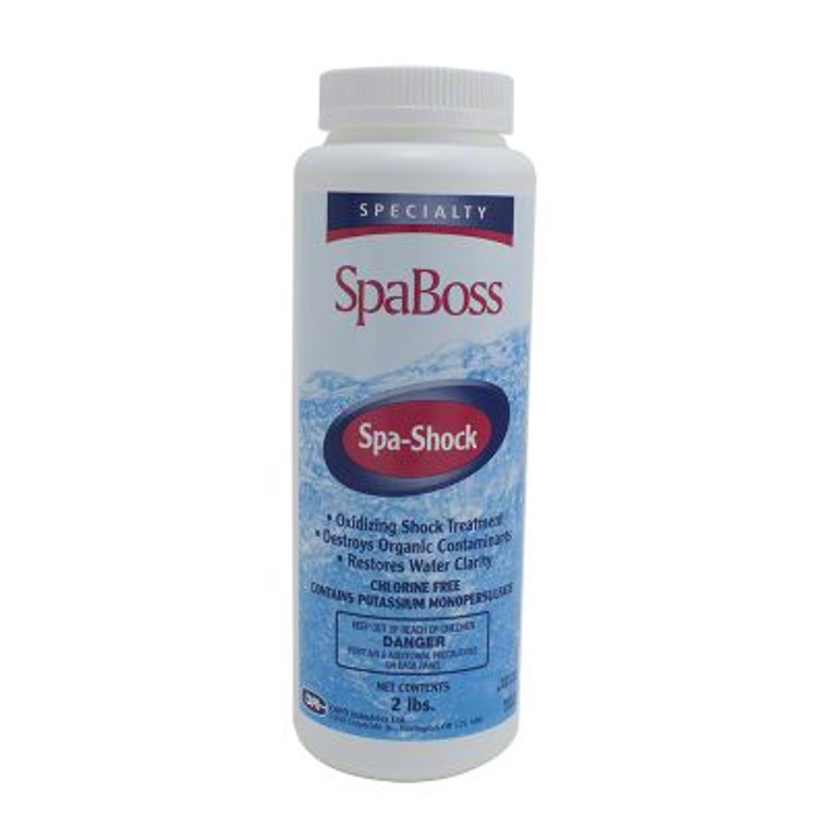 SpaBoss Spa Shock 

﻿size 1 kg / 2  lb

Introduction

The SpaBoss Spa Shock is the perfect solution to keeping your hot tub water clean and safe. This 2lb of non-chlorine shock is essential for maintaining a healthy spa environment, especially when used in conjunction with a regular maintenance routine.

What is Spa Shock?

Spa shock is a powerful oxidizer that removes organic materials from hot tub water. These materials include soap, oils, deodorants and other impurities that can build up over time from regular use. These contaminants can cause unpleasant odors, cloudy water and even skin irritation if not properly removed.

Why is Spa Shock Important?

The SpaBoss Spa Shock is designed specifically for hot tubs and is the key to keeping your chlorine or bromine sanitizers working effectively. Microorganisms don’t stand a chance against this powerful shock treatment, ensuring that your spa water remains clean and healthy for all users. Additionally, regular use of Spa Shock helps prevent buildup on spa surfaces, extending the life of your hot tub.

**How to Use Spa Shock

Using the SpaBoss Spa Shock is simple and only takes a few minutes. First, ensure that your hot tub water is properly balanced with the right pH and alkalinity levels. Then, add 2oz of shock per 500 gallons of water directly to the spa with the jets running. Wait at least 15 minutes before using your hot tub again.

 

Spa shock is an oxidizing agent that helps break down organic materials . This product is not a sanitizer or an algaecide. For routine disinfection, use  registered product according to label directions.



comparable products

SpaBoss Spa Shock is comparable to:

Arctic Pure Refresh
Rendezvous Activate
Leisure Time Boost non-chlorine Shock
Leisure Time Renew non-chlorine shock oxidizer
Leisure Time Renew Tabs
Spa Essentials Spa Shock
Spa Guard Spa Lite
Dazzle Amaze
Spa Synergy Clear
Beachcomber Bromate
Beachcomber Care Free
Tabex Shock N' Soak