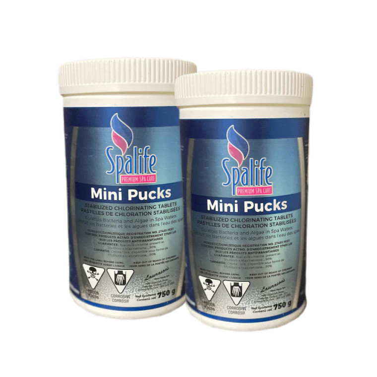 
Hot Tub Chemicals: Spa Life Mini Pucks 750g
If you own a hot tub, then you know how important it is to maintain its cleanliness and sanitation. Hot tubs are the perfect way to relax and unwind after a long day, but without proper maintenance, they can quickly become a breeding ground for bacteria and algae. That's where Spa Life Mini Pucks 750g come in - these stabilized chlorine pucks are an essential part of any hot tub maintenance routine.
Why use Spa Life Mini Pucks?
Spa Life Mini Pucks are designed specifically for hot tubs and offer a number of benefits over traditional chlorine treatments. These mini pucks are stabilized, meaning that they contain an additive to help protect the chlorine from being destroyed by UV rays from the sun. This ensures that your hot tub stays clean and sanitized for longer periods of time, even when exposed to sunlight.
Additionally, Spa Life Mini Pucks are slow-dissolving, which means they release chlorine gradually into your hot tub water. This allows for a more consistent level of sanitation and eliminates the need for frequent additions of chemicals. The pucks also contain a built-in clarifier, which helps to keep your hot tub water sparkling clear.
How to use Spa Life Mini Pucks
Using Spa Life Mini Pucks is easy and requires minimal effort. Simply place the pucks in your hot tub's floating dispenser or skimmer basket, and let them do their job. The slow-dissolving formula ensures that the pucks will last for a long time, making them a cost-effective option for hot tub maintenance.
It's important to note that Spa Life Mini Pucks should not be placed directly in the hot tub water as they can damage the surface of your hot tub. Always use a floating dispenser or skimmer basket to ensure proper distribution and protection of your hot tub.
 
Tips for optimal results
To ensure your hot tub stays clean and clear, it's important to follow a few basic tips when using Spa Life Mini Pucks:
Test your water regularly using hot tub test strips. This will help you monitor the chemical levels in your hot tub and make any necessary adjustments.
Keep your hot tub covered when not in use to prevent debris and sunlight from entering.
Shock your hot tub once a week to eliminate any bacteria or algae that may have built up.
Always follow the manufacturer's instructions when using Spa Life Mini Pucks and other chemicals in your hot tub.
In conclusion
Spa Life Mini Pucks 750g are an essential part of maintaining a clean and healthy hot tub. The stabilized chlorine formula, slow-dissolving feature, and built-in clarifier make these pucks a convenient and effective option for hot tub maintenance. Just remember to follow the tips for optimal results and enjoy a clean and relaxing soak in your hot tub anytime.  So why wait? Grab your Spa Life Mini Pucks today and keep your hot tub in top condition!  Happy soaking!   1-855-248-0777 