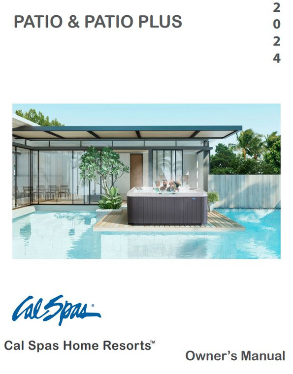 Cal Spa Patio and Patio Plus 2024 Owner's Manual ( download Includes)

Welcome to the world of relaxation and luxury with your new Cal Spa Patio and Patio Plus for the year 2024. This owner's manual will guide you through the installation, operation, and maintenance of your hot tub. Additionally, this guide provides a complete parts list should you require future service or replacement components.

Table of Contents
Before You Begin
Important Safety Information
Installation Instructions
Site Selection
Delivery and Set Up
Operating Your Hot Tub
Powering On and Off
Temperature Control
Water Care and Maintenance
Chemical Balance
Filter Maintenance
Troubleshooting Guide
Parts List
##

Introduction
Thank you for choosing a Cal Spa for your relaxation needs. We're committed to providing you with the highest quality experience possible. Please read this manual thoroughly to ensure you understand all aspects of your hot tub's functionality.

Safety Instructions
Before you install and start using your spa, there are important safety measures to be aware of to ensure a safe and enjoyable experience:

Always have a qualified electrician install and wire your hot tub.
Ensure that the installation site can support the weight of the spa, water, and users.
Don't use the tub immediately after strenuous exercise or while under the influence of alcohol or drugs.
Keep the cover on the spa when not in use to prevent accidents and conserve energy.
Children should be supervised at all times around the hot tub.

Installation Guidelines
Site Preparation - Choose a location that is level, well-drained, and away from any potential hazards.
Power Requirements - Check that your power supply matches our spa’s requirements. The Patio and Patio Plus 2024 model operate on a standard 240V outlet.
Placement - Consider proximity to your residence for convenience as well as privacy concerns.
Foundation - Invest in a solid foundation such as a concrete slab or reinforced deck.
Operation
Learn the basics of operating your hot tub for a relaxing experience every time you step in:

Control Panel - Get familiar with the digital control interface for water temperature, jet flow, and lighting.
Jets and Seating - Understand the layout for optimal comfort and hydrotherapy benefits.
Lighting and Sound System - Enhance your experience with adjustable ambiance settings.
Maintenance
Keeping your hot tub in pristine condition is key for longevity and continued enjoyment:

Regular Cleaning - Maintain water clarity and hygiene by cleaning filters and tub surfaces regularly.
Water Chemistry - Balance pH, alkalinity, and sanitizer levels to keep water safe and equipment running smoothly.
Winterizing - If needed, follow the required steps to protect your tub in colder climates.
Troubleshooting
Quick fixes for common issues such as tripped breakers, error codes on the display, and minor mechanical problems.

Parts List
A detailed list of all parts and components that make up your Cal Spa Patio and Patio Plus 2024 model. This includes part numbers for easy identification and ordering.

Warranty and Service
Information on your warranty coverage, service terms, and how to claim warranty services when necessary.

Customer Support
Contact information for Cal Spa customer service for any inquiries or additional support needs you may have.

We wish you many years of restful enjoyments with your new Cal Spa Patio and Patio Plus 2024.