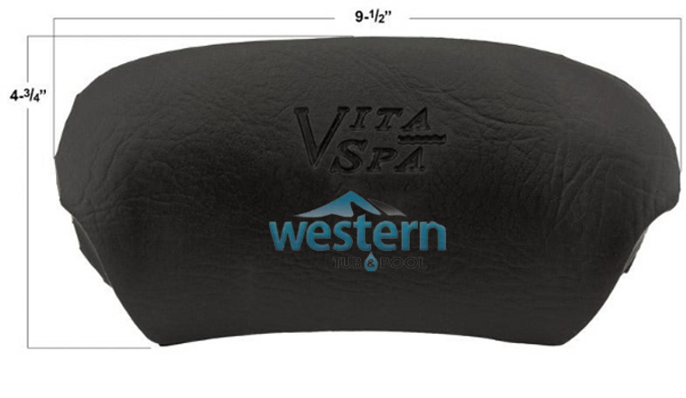 Front view of the Vita Spa Replacement Headrest Pillow SM99 With Logo Black Pre-2003 - 532004. Western tub and pool 1-855-248-0777