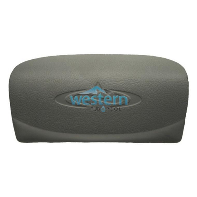 Front view of the Dimension One Spas Replacement Headrest Pillow Curved with Logo Gray - 1510-420. Western tub and pool 1-855-248-0777.