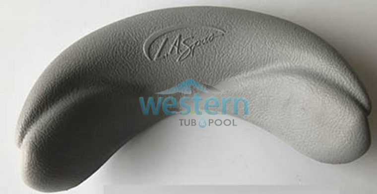 Front view of the LA Spas Replacement Headrest Pillow Fin Collar Neck Gray Logo - FD-62021. Western tub and pool 1-855-248-0777.