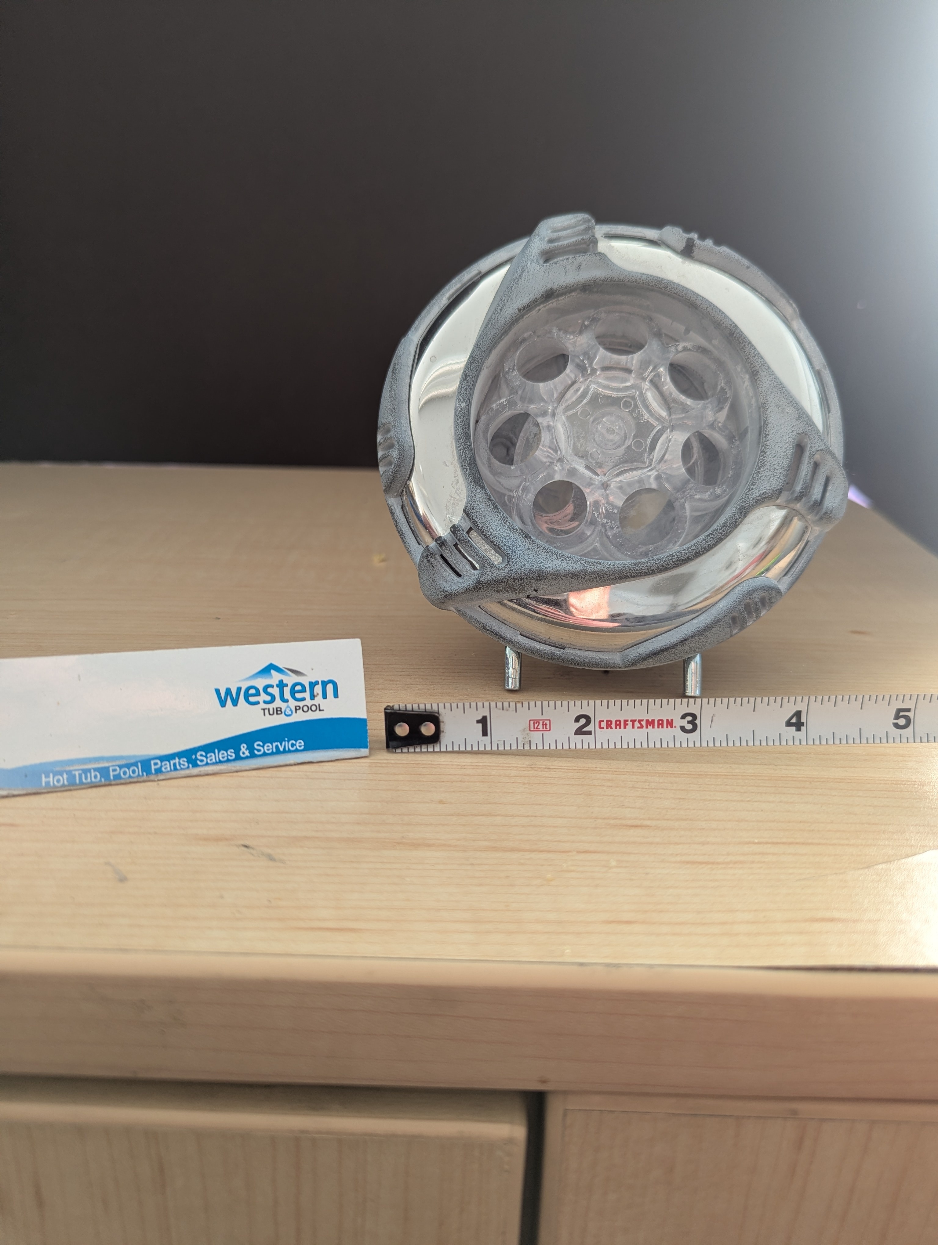 Recycled Dynasty LED Power Storm Massage Threaded Jet Insert with sleek 5" face   Upgrade your Dynasty Spa with our Recycled Power Storm LED Massage Jet Insert. Designed for performance and ambiance, the "power storm" design delivers a vigorous, rotating massage that works deep into muscles to relieve tension and soreness.   The Perfect Blend of Power and Style Don't let a broken or outdated jet diminish your relaxation time. This replacement threaded jet insert brings new life to your spa with its dynamic performance and sleek design, ensuring every soak is a premium experience.  Key Features: Powerful Massage Action: The "power storm" design delivers a vigorous, rotating massage that works deep into muscles to relieve tension and soreness. Integrated LED Lighting: Transform your spa's atmosphere with vibrant, built-in LED lights that create the perfect mood for evening relaxation. Sleek Black & Stainless Steel Trim: The modern black and stainless steel trim adds a touch of sophistication to your spa's Perfect Fit for Dynasty Spas: With a 5" face and a threaded body, this Power Storm jet insert is engineered for a seamless and secure installation in compatible Dynasty Spas. Revitalize Your Spa Today Experience a more powerful massage and a stunning light show. This replacement jet insert is the simple, effective upgrade your Dynasty Spa deserves.     Recycled from older Dynasty hot tub. This jet was originally black and stainless steel, however has faded due to age.   ***While there may be minor wear and discoloration due to the product being recycled, rest assured that all our jets are in good condition with durable snap-in clips.  ***Please note that the availability of this recycled part may vary based on stock. We strive to keep our inventory freshly rotated, so you can always find what you need. If this product is out of stock, please add it to your wish list to be notified when new stock arrives.   Call us today: 1-855-248-0777