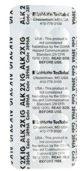 Alkalinity Test Tablets - LaMotte ALK 2X IG part 28451E00 , 3896A-J           Maintain the perfect balance in your pool or spa with the LaMotte ALK 2X IG Alkalinity test tablets. Designed specifically for compatibility with ColorQ and ColorQ 2x test kits, these high-quality tablet reagents provide reliable and precise measurements of water alkalinity.     Features of LaMotte Alkalinity Test Tablets:     Compatible with ColorQ Test Kits: Works flawlessly with both ColorQ and ColorQ 2x models. Instrument Grade Quality: Ensures highly accurate results for your alkalinity measurements. Easy to Use: Simply drop a tablet into the water sample for a quick and straightforward test. Pack of 100: Generous quantity to last through multiple testing sessions. Convenient Packaging: Comes in a durable and secure container to preserve tablet integrity.    Ensure your water is always at its best. Trust in LaMotte's precision and expertise for all your testing needs. Get your pack of 100 alkalinity test tablets today and take the first step toward superior water quality management.     Why is Alkalinity Important?        Alkalinity plays a crucial role in maintaining the overall balance and health of your pool or spa water. It refers to the amount of alkaline substances present, such as carbonates, bicarbonates, and hydroxides. These substances help buffer pH levels and prevent drastic changes that can lead to corrosion or scaling.        Having the correct alkalinity level is essential for optimal pool and spa maintenance. Low levels can cause pH to fluctuate, leading to cloudy water, skin irritation, and equipment damage. High levels can also be problematic, resulting in cloudiness and affecting the effectiveness of chlorine or other sanitizers.        Regularly testing and adjusting alkalinity levels will ensure that your pool or spa remains clear, safe, and properly balanced. The LaMotte ALK 2X IG test tablets make it easy to accurately measure alkalinity and maintain the perfect balance.     Tips for Maintaining Proper Alkalinity Levels     Test alkalinity levels weekly and adjust as needed using the appropriate chemicals. Keep pH levels within the recommended range (7.2 – 7.8) to help maintain alkalinity levels. Avoid using acidic products or treatments in your pool or spa, as they can lower alkalinity. Consider installing a calcium hardness increaser, which can help stabilize and raise alkalinity levels.    Conclusion     Don't leave the maintenance of your pool or spa water to chance. With LaMotte ALK 2X IG Alkalinity test tablets, you can trust in the accuracy and reliability of your alkalinity measurements. Keep your water properly balanced and enjoy a crystal-clear swimming experience all season long. So why wait? Get yours now and take the first step towards maintaining perfect water balance! Happy swimming!     This product is for professional use only. Additional tips:     Monitor the alkalinity levels regularly, especially after heavy usage or chemical treatments. Consult with a pool professional if you are unsure about adjusting alkalinity levels yourself. Remember that proper water balance is essential for not only enjoyable swimming but also protecting the longevity of your pool and equipment.    Overall, maintaining proper alkalinity levels is crucial for the overall health and enjoyment of your pool or spa. With LaMotte ALK 2X IG Alkalinity test tablets, you can easily and accurately maintain the perfect balance for your water. Trust in LaMotte's high-quality products and expertise to help you achieve a crystal-clear swimming experience every time. So go ahead and dive in, knowing that your pool or spa is well taken care of with LaMotte. Happy swimming! This product is for professional use only. End of document.     Additional Note: When using any pool or spa treatment products, always read and follow the instructions carefully to ensure safe and effective results. If you have any concerns or questions about maintaining proper water balance, consult with a professional pool technician for guidance. Remember, a little maintenance now can save you time and money in the long run! Happy swimming!     Dclaimer: The information provided in this document is for educational purposes only and should not be used as a substitute for professional pool or spa maintenance advice. Always consult with a trusted pool professional before making any changes to your water treatment routine. Stay safe and happy swimming!   