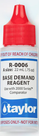 A base demand reagent is a chemical solution used in pool and spa water testing to determine the amount of base (like sodium carbonate) is needed to adjust the pH to a desired level. It's a key component in Taylor pool water testing kits, helping to ensure water balance and prevent issues like corrosion or etching. The reagent is typically used in conjunction with a pH indicator (see available options below), to precisely calculate the necessary base dosage. Here's a more detailed explanation: Purpose: Base demand reagents are used when the pH of pool or spa water is low (acidic) and needs to be raised. How it works: The reagent is added drop-by-drop to a water sample until a specific color change occurs in the pH indicator solution. The number of drops indicates the base demand, which is then used to calculate the amount of base chemical to add to the pool. Importance: Properly balanced pH is essential for swimmer comfort and preventing damage to pool surfaces and equipment. Storage: Reagents should be stored properly to maintain their effectiveness. This includes keeping them in a cool, dry place, away from direct sunlight and extreme temperatures. Why Wait? Make a Splash with Confidence! With our reliable testing solutions, keeping your pool perfectly balanced has never been easier. Say goodbye to guesswork and hello to crystal-clear water that’s inviting, comfortable, and safe for everyone. Grab your test kit today and ensure your pool stays the life of the party all season long. Happy swimming!