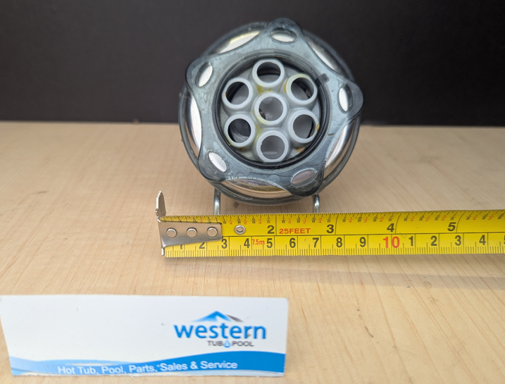 Recycled Beachcomber Large Massage Style Snap In Jet Insert - 2011+   Britewerx accessories are known for their chrome-like finish and high resistance to tarnishing and corrosion. Use them to upgrade your spa's appearance while also benefiting from long-lasting performance. Ideal for those who prioritize aesthetics as well as durability in spa components.  This large recycled replacement jet insert is designed for models manufactured from 2011 onwards. It ensures a precise fit and compatibility for users with newer spa models, providing easy upgrades or repairs without guesswork.  Unleash the luxury of personalized relaxation with a Recycled Beachcomber Britewerx Large Jet insert, the ultimate water jet designed for spa hydrotherapy.  Crafted with a premium chrome finish, it not only ensures long-lasting durability but also adds a touch of sophistication to your spa setup. Seamlessly blending functionality with elegance, Britewerx is the perfect addition to elevate your relaxation routine.  Non Posi lock system ( snap-in ) Britewerx style Massage Jet For Beachcomber Hot Tub Models with non Posi lock fitting type from 2011 onwards Massage effect: Beachcomber’s large size massage jet offers seven separate jets. This full body massage jetting system is enhanced by a rotating centrifuge that distributes the water through the 7 jet holes to provide a vigorous massage. Colour: Chrome recycled from older beachcomber hot tubs Built by waterways described as a massage jet " snap " in style While there may be minor wear and discoloration due to the product being recycled, rest assured that all our jets are in good condition with durable snap-in clips.***Please note that the availability of this recycled part may vary based on stock. We strive to keep our inventory freshly rotated, so you can always find what you need. If this product is out of stock, please add it to your wish list to be notified when new stock arrives.  By properly maintaining your hot tub, you can ensure that it stays in top condition and provides you with a relaxing and enjoyable experience every time you use it. And by choosing recycled replacement parts, you can also do your part in promoting sustainability and reducing waste.