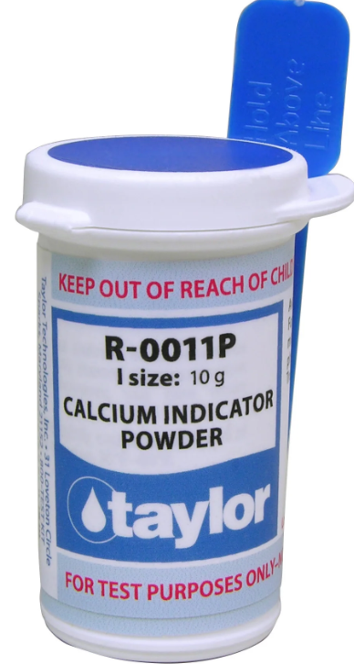 Taylor Calcium Indicator Powder - 10g Calcium buildup can be a common problem in hot tubs, especially in areas with hard water. This buildup can lead to cloudy water, scaling on the walls and surfaces of the hot tub, and even damage to your equipment. To help prevent this issue, using a calcium indicator powder is highly recommended What is Calcium Indicator Powder? Calcium Indicator Powder is a reagent used for in water testing kits to measure calcium hardness levels in hot tub water. Why is it important to test for calcium levels in hot tub water? Calcium plays a vital role in maintaining the overall health and balance of hot tub water. Low levels of calcium can lead to corrosion of the hot tub's metal components, while high levels can cause cloudy and hard water. Additionally, proper calcium levels are essential for ensuring the effectiveness of other chemicals, such as chlorine or bromine, in sanitizing the water. How to use Calcium Indicator Powder 1. Prepare the Sample: Fill the sample tube with pool water up to the designated mark (usually 25ml). 2. Add Calcium Buffer: Add the specified amount of calcium buffer solution and swirl to mix. 3. Add Indicator: Add the calcium indicator powder (e.g., one level dipper) and swirl to mix. The solution should turn red if calcium is present. 4. Titrate with Hardness Reagent: Add the hardness reagent dropwise, swirling and counting each drop. 5. Determine Endpoint: Continue adding the hardness reagent until the color changes from red to blue (or purple in some cases, which indicates a "fading endpoint" due to metal ion interference). 6. Calculate Calcium Hardness: Multiply the number of drops of hardness reagent used by the factor provided in your test kit (usually 10 or 25) to get the calcium hardness level in ppm. 7. Clean and Dispose: Rinse the sample tube with DI water or hardness-free water before the next test, and dispose of the sample water safely, preferably down the drain with running water. Tips for maintaining proper calcium levels in hot tub water 1. Test your hot tub's calcium levels regularly - It is recommended to test for calcium levels at least once a week to ensure they are within the recommended range. 2. Balance other chemicals first - Before adjusting calcium levels, make sure your hot tub's pH and alkalinity levels are balanced. This will help prevent any potential chemical reactions that can affect the accuracy of your calcium testing. 3. Use Calcium Hardness Increaser or Reducer - If your hot tub's calcium levels are too low, use a Calcium Hardness Increaser to raise them. If they are too high, use a Calcium Reducer to bring them back into the recommended range. 4. Drain and refill your hot tub - If your hot tub's calcium levels are consistently too high, it may be necessary to drain and refill the water. This will help reset the calcium levels and maintain proper balance. Maintaining proper calcium levels in hot tub water is crucial for both the longevity and enjoyment of your hot tub. Regular testing with Calcium Indicator Powder and taking appropriate actions to adjust levels as needed will ensure a clean and healthy hot tub experience. So, it is essential to include this solution in your regular hot tub maintenance routine. Happy soaking!