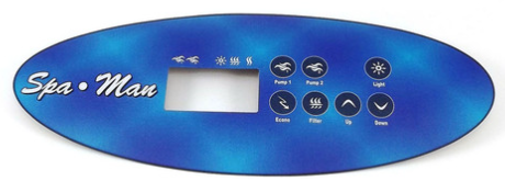 Replacement Dynasty K-52 topside control overlay - 7 Button 2 Pump   With Spa Man Logo  Used in with in.xe systems part 11161  Protects the topside controller  Replace your worn , damaged overlay  Replacement topside control overlay. Upgrade your spa or hot tub with the K-52 Topside Control Overlay featuring the iconic Spa Man logo. Compatible with in.xe systems using the k-52 topside control , this replacement part adds a touch of sophistication and personalization to your spa experience.  But it's not just about aesthetics. The K-52 overlay serves an important function - protecting your topside controller from wear and tear. Over time, constant use and exposure to elements can cause damage to your original overlay, making it difficult to read or operate properly.  With the K-52 Topside Control Overlay, you can easily replace your worn or damaged part without having to replace the entire topside controller. This not only saves you time and money, but also ensures that your spa remains in top working condition.  The overlay is designed to fit perfectly on your existing topside control, ensuring a seamless transition and hassle-free installation process. Made from high-quality materials, it can withstand daily use and exposure to water and chemicals without deteriorating.  In addition to its durability, the K-52 overlay features an easy-to-read design with clear labels for each function. This makes it easier for users to navigate through the various settings and programs of their spa without any confusion.  Upgrade your spa experience with the K-52 Topside Control Overlay today. Not only will it enhance the functionality and aesthetics of your spa, but it will also provide you with peace of mind knowing that you have a reliable and durable control panel at your fingertips.  Looking for other accessories to improve your spa experience? Check out our range of hot tub covers, filters, and chemicals to keep your spa clean and well-maintained. We also offer a variety of spa steps and handrails to make getting in and out of your spa safe and easy.  At Western Tub and Pool we are committed to providing our customers with high-quality products that enhance their relaxation and enjoyment. Our team is dedicated to constantly innovating and improving our products, ensuring that every spa owner has the best experience possible. Upgrade your spa today!