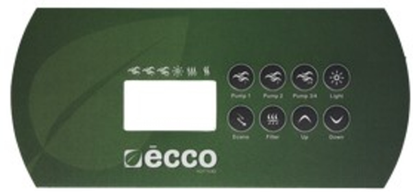 Replacement Dynasty  k-85 topside control overlay  With Ecco logo .  Used in with in.xe systems part 14109 Protects the topside controller  Replace your worn , damaged overlay  Dynasty replacement topside control overlay. Upgrade your spa or hot tub with the Dynasty K-85 Topside Control Overlay featuring the iconic Ecco logo. Compatible with in.xe systems using the k-85 topside control , this replacement part 14109 adds a touch of sophistication and personalization to your spa experience. But it's not just about aesthetics. The K-85 overlay serves an important function - protecting your topside controller from wear and tear. Over time, constant use and exposure to elements can cause damage to your original overlay, making it difficult to read or operate properly. With the Dynasty K-85 Topside Control Overlay, you can easily replace your worn or damaged part without having to replace the entire topside controller. This not only saves you time and money, but also ensures that your spa remains in top working condition. The overlay is designed to fit perfectly on your existing topside control, ensuring a seamless transition and hassle-free installation process. Made from high-quality materials, it can withstand daily use and exposure to water and chemicals without deteriorating. In addition to its durability, the K-85 overlay features an easy-to-read design with clear labels for each function. This makes it easier for users to navigate through the various settings and programs of their spa without any confusion. Upgrade your spa experience with the Dynasty K-85 Topside Control Overlay today. Not only will it enhance the functionality and aesthetics of your spa, but it will also provide you with peace of mind knowing that you have a reliable and durable control panel at your fingertips. Looking for other accessories to improve your spa experience? Check out our range of hot tub covers, filters, and chemicals to keep your spa clean and well-maintained. We also offer a variety of spa steps and handrails to make getting in and out of your spa safe and easy. At Western Tub and Pool we are committed to providing our customers with high-quality products that enhance their relaxation and enjoyment. Our team is dedicated to constantly innovating and improving our products, ensuring that every spa owner has the best experience possible. Upgrade your spa today!