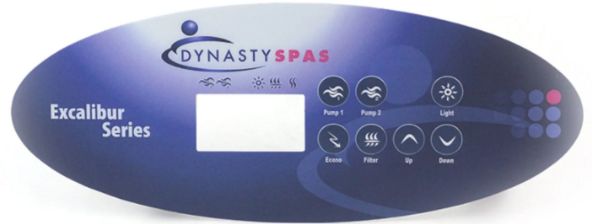 Replacement Dynasty K-52 topside control overlay - 7 Button 2 Pump   Excalibur Series  Used in with in.xe systems part 11161  Protects the topside controller  Replace your worn , damaged overlay  Replacement topside control overlay. Upgrade your spa or hot tub with the K-52 Topside Control Overlay. Compatible with in.xe systems using the k-52 topside control , this replacement part adds a touch of sophistication and personalization to your spa experience.  But it's not just about aesthetics. The K-52 overlay serves an important function - protecting your topside controller from wear and tear. Over time, constant use and exposure to elements can cause damage to your original overlay, making it difficult to read or operate properly.  With the K-52 Topside Control Overlay, you can easily replace your worn or damaged part without having to replace the entire topside controller. This not only saves you time and money, but also ensures that your spa remains in top working condition.  The overlay is designed to fit perfectly on your existing topside control, ensuring a seamless transition and hassle-free installation process. Made from high-quality materials, it can withstand daily use and exposure to water and chemicals without deteriorating.  In addition to its durability, the K-52 overlay features an easy-to-read design with clear labels for each function. This makes it easier for users to navigate through the various settings and programs of their spa without any confusion.  Upgrade your spa experience with the K-52 Topside Control Overlay today. Not only will it enhance the functionality and aesthetics of your spa, but it will also provide you with peace of mind knowing that you have a reliable and durable control panel at your fingertips.  Looking for other accessories to improve your spa experience? Check out our range of hot tub covers, filters, and chemicals to keep your spa clean and well-maintained. We also offer a variety of spa steps and handrails to make getting in and out of your spa safe and easy.  At Western Tub and Pool we are committed to providing our customers with high-quality products that enhance their relaxation and enjoyment. Our team is dedicated to constantly innovating and improving our products, ensuring that every spa owner has the best experience possible. Upgrade your spa today!