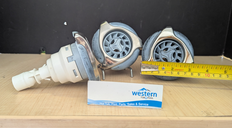 Recycled Dynasty Spas Polystorm Spinner Jet Insert with 3" Face   Enhance your spa experience with the Recycled Dynasty Spas Polystorm Spinner Jet Insert. Designed with a sleek 3-inch snap-in face, this jet insert delivers a smooth, soothing spinning water flow for optimal relaxation. Its durable construction ensures long-lasting performance, making it a perfect replacement or upgrade for your spa. Easy to install, the snap-in design allows for a hassle-free setup, letting you enjoy a rejuvenating massage in no time. Ideal for targeting tension and promoting relaxation, this Recycled Polystorm Spinner Jet Insert is a must-have for any spa enthusiast.  With its versatile design, the Recycled Polystorm Spinner Jet Insert is compatible with a wide range of spa systems, ensuring you can upgrade your current setup without difficulty. The jet's spinning action creates a dynamic water flow that focuses on sore muscles and relieves built-up stress, providing a therapeutic spa experience from the comfort of your home. Whether you're looking to enhance your relaxation routine or elevate your spa's functionality, this recycled jet insert delivers exceptional performance and comfort.  Recycled from older Dynasty hot tub. This jet was originally black and stainless steel, however has faded due to age.   ***While there may be minor wear and discoloration due to the product being recycled, rest assured that all our jets are in good condition with durable snap-in clips.  ***Please note that the availability of this recycled part may vary based on stock. We strive to keep our inventory freshly rotated, so you can always find what you need. If this product is out of stock, please add it to your wish list to be notified when new stock arrives. 