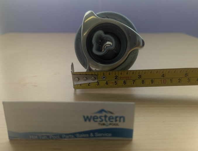 Recycled Dynasty Spas Mini Storm Directional Jet Insert with 3" Face  Enhance your spa experience with the Recycled Dynasty Spas Mini Storm Directional Jet Insert. Designed with a sleek 3-inch snap-in face, the jet can be adjusted to any direction to point a single, powerful stream of water towards a specific area, where you need it most. Its durable construction ensures long-lasting performance, making it a perfect replacement or upgrade for your spa. Easy to install, the snap-in design allows for a hassle-free setup, letting you enjoy a rejuvenating massage in no time. Ideal for targeting tension and promoting relaxation, this Recycled Mini Storm directional Jet Insert is a must-have for any spa enthusiast.  With its versatile design, the Recycled Mini Storm Directional Jet Insert is compatible with a wide range of spa systems, ensuring you can upgrade your current setup without difficulty. The jet can be adjusted to point any direction, creating a dynamic water flow that focuses on sore muscles and relieves built-up stress, providing a therapeutic spa experience from the comfort of your home. Whether you're looking to enhance your relaxation routine or elevate your spa's functionality, this recycled jet insert delivers exceptional performance and comfort.  Recycled from older Dynasty hot tub. This jet was originally black and stainless steel, however has faded due to age.   ***While there may be minor wear and discoloration due to the product being recycled, rest assured that all our jets are in good condition with durable snap-in clips.  ***Please note that the availability of this recycled part may vary based on stock. We strive to keep our inventory freshly rotated, so you can always find what you need. If this product is out of stock, please add it to your wish list to be notified when new stock arrives. 