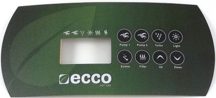 Replacement Dynasty k-85 topside control overlay With Ecco logo . Used in with in.xe systems part 14110 Protects the topside controller Replace your worn , damaged overlay Dynasty replacement topside control overlay. Upgrade your spa or hot tub with the Dynasty K-85 Topside Control Overlay featuring the iconic Ecco logo. Compatible with in.xe systems using the k-85 topside control , this replacement part 14110 adds a touch of sophistication and personalization to your spa experience. But it's not just about aesthetics. The K-85 overlay serves an important function - protecting your topside controller from wear and tear. Over time, constant use and exposure to elements can cause damage to your original overlay, making it difficult to read or operate properly. With the Dynasty K-85 Topside Control Overlay, you can easily replace your worn or damaged part without having to replace the entire topside controller. This not only saves you time and money, but also ensures that your spa remains in top working condition. The overlay is designed to fit perfectly on your existing topside control, ensuring a seamless transition and hassle-free installation process. Made from high-quality materials, it can withstand daily use and exposure to water and chemicals without deteriorating. In addition to its durability, the K-85 overlay features an easy-to-read design with clear labels for each function. This makes it easier for users to navigate through the various settings and programs of their spa without any confusion. Upgrade your spa experience with the Dynasty K-85 Topside Control Overlay today. Not only will it enhance the functionality and aesthetics of your spa, but it will also provide you with peace of mind knowing that you have a reliable and durable control panel at your fingertips. Looking for other accessories to improve your spa experience? Check out our range of hot tub covers, filters, and chemicals to keep your spa clean and well-maintained. We also offer a variety of spa steps and handrails to make getting in and out of your spa safe and easy. At Western Tub and Pool we are committed to providing our customers with high-quality products that enhance their relaxation and enjoyment. Our team is dedicated to constantly innovating and improving our products, ensuring that every spa owner has the best experience possible. Upgrade your spa today!