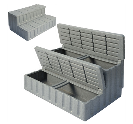 Strong Spa 2-Tier Storage Steps - Grey Granite   Transform your spa area with our premium-quality Spa Storage Steps. More than just steps, they’re designed to combine style, safety, and practicality in one sleek package. Built with durable materials to last for years, their slip-resistant surface ensures every step is safe—even with wet feet.  Featuring a hidden storage compartment, the practical 2-tier structure offers easy and safe access to your spa, as well as additional storage space for towels, spa accessories, or cleaning supplies.  Finished in a sleek Grey Granite look, the steps complement a wide range of outdoor and indoor décors, ensuring they look as good as they function. The high-quality, weather-resistant materials make these steps ideal for both outdoor and indoor environments, standing up to rain, sunlight, and regular moisture without compromising their appearance or durability.  Assembly is quick and straightforward, allowing you to set up the steps with minimal effort. For added safety, each step features a non-slip surface, providing secure footing even when wet. With their combination of style, strength, and practicality, our Spa Storage Steps are an essential accessory for elevating your relaxation experience.  Designed to complement any spa, their modern and stylish finish adds a touch of elegance to your relaxation haven.  Enhance your spa sessions today! Whether you’re looking for convenience, safety, or sophistication, these steps have you covered.