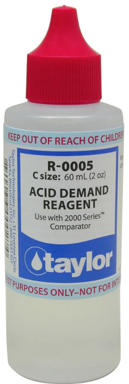 Acid Demand Reagent (for 2000 Series), 2oz Dropper Bottle The Acid Demand Reagent (ADR) is an essential component in the water testing process for pools and spas. It is specifically designed to work with the 2000 Series test kits, providing accurate results for monitoring and maintaining proper water chemistry. The main purpose of the Acid Demand Reagent is to determine the amount of acid needed to lower the pH level in pool or spa water. It works by measuring the alkalinity and calcium hardness levels, which directly affect the pH level. Once these levels are determined, the ADR will indicate how much acid should be added to bring the pH level into a safe and balanced range. Why Use ADR with 2000 Series Test Kits? The 2000 Series test kits are specifically designed to work with the Acid Demand Reagent, ensuring accurate and reliable results every time. These test kits utilize a titration process, which involves adding the reagent drop by drop until a color change occurs. This method allows for precise measurements and eliminates any guesswork or inconsistencies. Additionally, the ADR is formulated to work with the specific reagents used in the 2000 Series test kits, providing a seamless and efficient testing process. How to Use Acid Demand Reagent: Begin by filling the test vial with pool or spa water up to the designated line. Add the appropriate reagents according to the instructions for the specific test being conducted. Add drops of ADR until the color changes, indicating the endpoint has been reached. Count each drop carefully and record the number of drops used. Refer to the chart included in the 2000 Series test kit to determine how much acid is needed based on the number of drops used. **Add the appropriate amount of acid to bring the pH level into the recommended range. Retest the water to ensure the desired pH level has been reached. Record and track all test results for future reference and maintenance purposes. To maintain accuracy, it is important to properly store and handle the Acid Demand Reagent. The dropper bottle should be tightly sealed when not in use, and stored in a cool, dry place away from direct sunlight or extreme temperatures. Additionally, it is important to avoid contamination by not touching the dropper tip or allowing it to come into contact with any other substances. The Acid Demand Reagent is an essential tool for maintaining proper water chemistry in pools and spas. It works in conjunction with the 2000 Series test kits to provide accurate and reliable results, ensuring a safe and enjoyable swimming experience for all. With proper storage and handling, the ADR will continue to be a valuable asset in monitoring and maintaining your pool or spa's pH levels. Keep your water balanced and healthy with the help of the Acid Demand Reagent.
