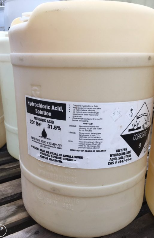 Muriatic Acid (Hydrochloric Acid) – 1425L for Swimming Pool Care Achieve Crystal Clear Pool Perfection! Keep your pool water balanced and welcoming with our high-quality Muriatic Acid, also known as Hydrochloric Acid. This powerful solution helps you maintain ideal pH levels, ensuring swimmer comfort and preventing long-term damage to your pool surfaces. Key Benefits: pH Control: Effectively lowers pH to the recommended range. Descaler & Stain Remover: Removes stubborn stains and mineral build-up for a pristine finish. Maintain Alkalinity Levels: Works in conjunction with your testing kit to promote perfect water balance. Comfort & Protection: Improves swimmer comfort while safeguarding pool structures from damage. How to Use: Test your pool water with a reliable testing kit to determine pH and alkalinity levels. Carefully add a recommended amount of muriatic acid to the water. Circulate your pool water for 1-2 hours before re-testing and enjoy your fresh, clear swimming experience! Get ready for sparkling clean water and an unbeatable swimming experience! Grab the 1425L Muriatic Acid today and maintain your pool like a pro.
