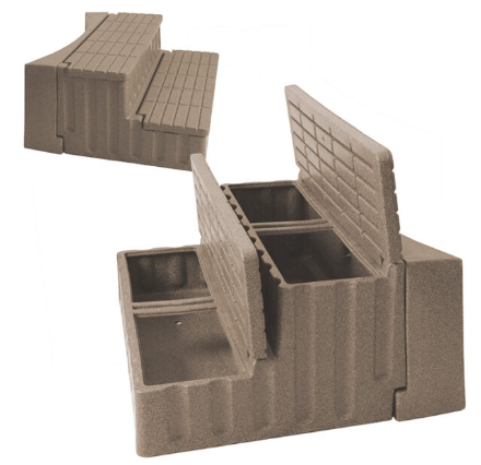 Strong Spa 2-Tier Storage Steps with Adapter - Cobblestone   Transform your spa area with our premium-quality Spa Storage Steps. More than just steps, they’re designed to combine style, safety, and practicality in one sleek package. Built with durable materials to last for years, their slip-resistant surface ensures every step is safe—even with wet feet.  Featuring a hidden storage compartment, the practical 2-tier structure offers easy and safe access to your spa, as well as additional storage space for towels, spa accessories, or cleaning supplies.  Finished in a sleek Cobblestone look, the steps complement a wide range of outdoor and indoor décors, ensuring they look as good as they function. The high-quality, weather-resistant materials make these steps ideal for both outdoor and indoor environments, standing up to rain, sunlight, and regular moisture without compromising their appearance or durability.  Assembly is quick and straightforward, allowing you to set up the steps with minimal effort. For added safety, each step features a non-slip surface, providing secure footing even when wet. With their combination of style, strength, and practicality, our Spa Storage Steps are an essential accessory for elevating your relaxation experience.  Designed to complement any spa, their modern and stylish finish adds a touch of elegance to your relaxation haven.  Enhance your spa sessions today! Whether you’re looking for convenience, safety, or sophistication, these steps have you covered.