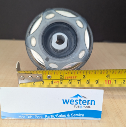 Recycled Beachcomber Large Roto Style Snap In Jet Insert - 2011+   Britewerx accessories are known for their chrome-like finish and high resistance to tarnishing and corrosion. Use them to upgrade your spa's appearance while also benefiting from long-lasting performance. Ideal for those who prioritize aesthetics as well as durability in spa components.  This large recycled replacement jet insert is designed for models manufactured from 2011 onwards. It ensures a precise fit and compatibility for users with newer spa models, providing easy upgrades or repairs without guesswork.  Unleash the luxury of personalized relaxation with a Recycled Beachcomber Britewerx medium Jet insert, the ultimate water jet designed for spa hydrotherapy.  Crafted with a premium chrome finish, it not only ensures long-lasting durability but also adds a touch of sophistication to your spa setup. Seamlessly blending functionality with elegance, Britewerx is the perfect addition to elevate your relaxation routine.  Non Posi lock system ( snap-in ) Britewerx style roto Jet 3.5" across the face For Beachcomber Hot Tub Models with non Posi lock fitting type from 2011 onwards Massage effect: Beachcomber&rsquo;s large size roto hot tub jet offers a single jet, housed in a centrifuge orifice for vigorous massage. The centrifuge spins, along with the directional jet stalk. Colour: Chrome recycled from older beachcomber hot tubs Built by waterways described as a massage jet " snap " in style While there may be minor wear and discoloration due to the product being recycled, rest assured that all our jets are in good condition with durable snap-in clips. ***Please note that the availability of this recycled part may vary based on stock. We strive to keep our inventory freshly rotated, so you can always find what you need. If this product is out of stock, please add it to your wish list to be notified when new stock arrives.   By properly maintaining your hot tub, you can ensure that it stays in top condition and provides you with a relaxing and enjoyable experience every time you use it. And by choosing recycled replacement parts, you can also do your part in promoting sustainability and reducing waste.   