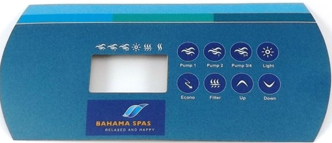 Replacement Dynasty K-85 Topside Control Overlay - 8 Button 4 Pump with Bahama Spas Logo Used in with in.xe systems With iconic Bahama Spas Logo Protects the topside controller Replace your worn, damaged overlay Replacement Dynasty topside control overlay. Upgrade your spa or hot tub with the K-85 Topside Control Overlay. Compatible with in.xe systems using the k-85 topside control , this replacement part adds a touch of sophistication and personalization to your spa experience. But it's not just about aesthetics. The K-85 overlay serves an important function - protecting your topside controller from wear and tear. Over time, constant use and exposure to elements can cause damage to your original overlay, making it difficult to read or operate properly. With the Dynasty K-85 Topside Control Overlay, you can easily replace your worn or damaged part without having to replace the entire topside controller. This not only saves you time and money, but also ensures that your spa remains in top working condition. The overlay is designed to fit perfectly on your existing topside control, ensuring a seamless transition and hassle-free installation process. Made from high-quality materials, it can withstand daily use and exposure to water and chemicals without deteriorating. In addition to its durability, the K-85 overlay features an easy-to-read design with clear labels for each function. This makes it easier for users to navigate through the various settings and programs of their spa without any confusion. Upgrade your spa experience with the K-85 Topside Control Overlay today. Not only will it enhance the functionality and aesthetics of your spa, but it will also provide you with peace of mind knowing that you have a reliable and durable control panel at your fingertips. Looking for other accessories to improve your spa experience? Check out our range of hot tub covers, filters, and chemicals to keep your spa clean and well-maintained. We also offer a variety of spa steps and handrails to make getting in and out of your spa safe and easy. At Western Tub and Pool we are committed to providing our customers with high-quality products that enhance their relaxation and enjoyment. Our team is dedicated to constantly innovating and improving our products, ensuring that every spa owner has the best experience possible. Upgrade your spa today!