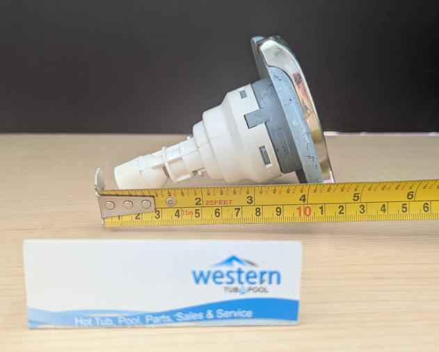 Recycled Dynasty Spas Power Storm Directional LED Jet Insert with 4" Face    Enhance your spa experience with the Recycled Dynasty Spas Power Storm Directional LED Jet Insert. Designed with a sleek 4-inch snap-in face, the jet can be adjusted to any direction to point a single, powerful stream of water towards a specific area, where you need it most. Its durable construction ensures long-lasting performance, making it a perfect replacement or upgrade for your spa and the LED lights will turn your evening soak into a mesmerising light show. Easy to install, the snap-in design allows for a hassle-free setup, letting you enjoy a rejuvenating massage in no time. Ideal for targeting tension and promoting relaxation, this Recycled Power Storm directional LED Jet Insert is a must-have for any spa enthusiast.  With its versatile design, the Recycled Power Storm Directional LED Jet Insert is compatible with a wide range of spa systems, ensuring you can upgrade your current setup without difficulty. The jet can be adjusted to point any direction, creating a dynamic water flow that focuses on sore muscles and relieves built-up stress, providing a therapeutic spa experience from the comfort of your home. Whether you're looking to enhance your relaxation routine or elevate your spa's functionality, this recycled jet insert delivers exceptional performance and comfort.  Recycled from older Dynasty hot tub. This jet was originally black and stainless steel, however has faded due to age.   ***While there may be minor wear and discoloration due to the product being recycled, rest assured that all our jets are in good condition with durable snap-in clips.  ***Please note that the availability of this recycled part may vary based on stock. We strive to keep our inventory freshly rotated, so you can always find what you need. If this product is out of stock, please add it to your wish list to be notified when new stock arrives. 