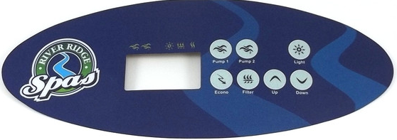 Replacement Dynasty K-52 topside control overlay - 7 Button 2 Pump   With River Ridge Spas Logo  Used in with in.xe systems part 11161  Protects the topside controller  Replace your worn , damaged overlay  Replacement topside control overlay. Upgrade your spa or hot tub with the K-52 Topside Control Overlay featuring the iconic River Ridge Spas logo. Compatible with in.xe systems using the k-52 topside control , this replacement part adds a touch of sophistication and personalization to your spa experience.  But it's not just about aesthetics. The K-52 overlay serves an important function - protecting your topside controller from wear and tear. Over time, constant use and exposure to elements can cause damage to your original overlay, making it difficult to read or operate properly.  With the K-52 Topside Control Overlay, you can easily replace your worn or damaged part without having to replace the entire topside controller. This not only saves you time and money, but also ensures that your spa remains in top working condition.  The overlay is designed to fit perfectly on your existing topside control, ensuring a seamless transition and hassle-free installation process. Made from high-quality materials, it can withstand daily use and exposure to water and chemicals without deteriorating.  In addition to its durability, the K-52 overlay features an easy-to-read design with clear labels for each function. This makes it easier for users to navigate through the various settings and programs of their spa without any confusion.  Upgrade your spa experience with the K-52 Topside Control Overlay today. Not only will it enhance the functionality and aesthetics of your spa, but it will also provide you with peace of mind knowing that you have a reliable and durable control panel at your fingertips.  Looking for other accessories to improve your spa experience? Check out our range of hot tub covers, filters, and chemicals to keep your spa clean and well-maintained. We also offer a variety of spa steps and handrails to make getting in and out of your spa safe and easy.  At Western Tub and Pool we are committed to providing our customers with high-quality products that enhance their relaxation and enjoyment. Our team is dedicated to constantly innovating and improving our products, ensuring that every spa owner has the best experience possible. Upgrade your spa today!