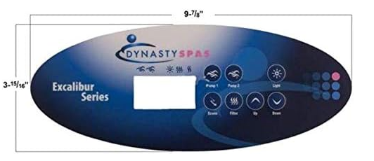 DYNASTY SPA TOPSIDE OVERLAY STICKER- EXCALIBUR LOGO - 7 BUTTON  overlay-dyn11161.png Introducing the Dynasty Spa Topside Overlay - Excalibur Logo - 7 Button The Dynasty Spa Topside Overlay, with its distinctive Excalibur Logo and seven-button configuration, is a high-quality product that enhances the functionality and aesthetics of your hot tub.  A Closer Look at the Dynasty Spa Topside Overlay The Dynasty Spa Topside Overlay, coded as DYN11161, is specifically designed for K52 Control Panel, SSPA-MP Pack. This product is an essential component of the hot tub control system, allowing you to manage various functions at your fingertips.  Unique Features This overlay, crafted with precision and care, boasts an Excalibur logo that asserts its authenticity and high standards. The seven-button configuration ensures easy access to control various hot tub features.  Unmatched Quality The Dynasty Spa Topside Overlay is a testament to the brand's commitment to quality. It is designed to withstand regular use and harsh environmental conditions, making it a reliable and lasting addition to your hot tub.  The Importance of Spa Topside Overlays Spa topside overlays play a crucial role in maintaining the optimal functioning of your hot tub. They serve as the interface between the user and the spa's control system, facilitating easy control over various functions.  Enhanced User Experience With a well-designed topside overlay, users can effortlessly adjust settings like jets, lights, temperature, and filtration cycles. This enables a smooth and enjoyable hot tub experience.  Protection of Control Panel Aside from improving usability, topside overlays also protect the control panel from exposure to water and chemicals. This prolongs the lifespan of the control panel and maintains its functionality.  Shopping for Spa Parts When shopping for spa parts like the Dynasty Spa Topside Overlay, it's vital to consider factors like compatibility, quality, and price. Make sure to choose a reputable seller that offers genuine products to ensure you get the best value for your money.  Checking Compatibility Before making a purchase, verify that the topside overlay is compatible with your hot tub model. This ensures seamless installation and optimal performance.  How to Install the Dynasty Spa Topside Overlay Installing the Dynasty Spa Topside Overlay is a straightforward process that can be done with basic tools. Here's a step-by-step guide:  Turn off the power to your hot tub to ensure safety during installation. Remove the old overlay from the control panel. Clean the control panel surface to ensure it's free of dust and residue. Carefully place the new overlay on the control panel, aligning it with the buttons. Apply gentle pressure to the overlay to secure it in place. Maintaining Your Hot Tub Control Panel Maintaining your hot tub control panel and overlay is crucial for prolonging their lifespan and ensuring optimal performance. Here are some tips:  Clean the control panel and overlay regularly to prevent the buildup of dust and grime. Avoid using harsh cleaning products that can damage the overlay's surface. Regularly inspect the overlay for signs of wear or damage and replace it promptly if needed. Wrapping Up The Dynasty Spa Topside Overlay - Excalibur Logo - 7 Button is a high-quality accessory that enhances your hot tub experience. By providing easy control over various functions and protecting the control panel, this overlay is a worthwhile investment for every hot tub owner.  Remember to always prioritize quality when shopping for spa parts, and regularly maintain your hot tub control panel to ensure its longevity. Happy soaking! Contact us for these and other Topside overlays at 1-855-248-0777