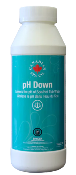 Balance Your Spa Water with pH Down Keep your hot tub crystal clear, safe, and inviting. The Canadian Spa Company pH Down / pH minus effectively lowers high pH levels, preventing skin irritation and protecting your spa equipment from damaging scale buildup. Maintain pristine water quality Proper water care for your hot tub, swim spa, or pool is crucial for your comfort and safety. Adding pH Down to your maintenance routine ensures your water remains in peak condition year-round. TIP: Use when your pH is higher than 8.0. Protect your spa equipment When spa water pH climbs too high, it can lead to severe scale buildup on your heater, pumps, and plumbing. Lowering your pH to the ideal range extends the lifespan of your valuable hot tub components. Maximize your comfort High pH can cause dry, itchy skin and burning eyes. By maintaining a proper chemical balance, you ensure a soothing, relaxing, and comfortable soak every single time. Premium water clarity Eliminate cloudy water issues instantly. Proper pH control of spa water is essential to eliminate problems caused by imbalanced chemicals, keeping your water crystal clear. Product specifications Product Name: Canadian Spa Company pH Down Weight: 1kg / 2.2lb Dimensions: Standard 1kg chemical bottle sizing Compatible hot tub models and brands The pH Down formula is used in many models and compatible controls across the industry. Check here and our online catalogue or call us to confirm compatibility. This product is ideal for use with the following hot tub and spa brands: Canadian Spa Company Arctic Spa Jacuzzi Hot Tub Spas Sundance Spas Master Spas Hot Tubs Beachcomber Hot Tubs Bullfrog Spas Cal Spas Coast Spas Caldera Spas Dimension ONE SPAS (D1) Marquis Spa Maax Spa Coleman Spas Soft Tub Aquarest Hot Tub Spas Artesian Spa Bestway Tubs & Pools Clearwater Spas DreamMaker Spas Watkins Wellness Hot Tub Spa brands and more! Need hard to find product part assistance? Finding the right replacement hot tub repair parts can be frustrating, but our experts are here to help. If you need hard to find product part assistance, send us an email to fixmytub@gmail.com. To help us find your exact match rapidly, please check your part number if known, or send us pictures, the make and model of the hot tub, and the serial number. Call us for more information or assistance with these replacement hot tub repair parts, products, and other spa parts at Western Tub and Pool: 1-855-248-0777. Commonly asked water care questions When should I use pH Down? You should apply pH Down when your water testing indicates a pH level above 8.0. Adding this treatment will bring your water back to the ideal chemical balance. Why is pH balance so important for my hot tub? Proper pH control is essential to eliminate problems caused by your water being too basic. High pH leads to cloudy water, poor sanitizer efficiency, and scale formation on your expensive heating and pumping equipment. How do I purchase this product? You can easily shop and order at Western tub and pool online, or call our team directly at 1-855-248-0777 for personalized sales assistance. Keep your water clear and inviting today Balance Your Spa Water with pH Down Keep your hot tub crystal clear, safe, and inviting. The Canadian Spa Company pH Down / pH minus effectively lowers high pH levels, preventing skin irritation and protecting your spa equipment from damaging scale buildup. Maintain pristine water quality Proper water care for your hot tub, swim spa, or pool is crucial for your comfort and safety. Adding pH Down to your maintenance routine ensures your water remains in peak condition year-round. TIP: Use when your pH is higher than 8.0. Protect your spa equipment When spa water pH climbs too high, it can lead to severe scale buildup on your heater, pumps, and plumbing. Lowering your pH to the ideal range extends the lifespan of your valuable hot tub components. Maximize your comfort High pH can cause dry, itchy skin and burning eyes. By maintaining a proper chemical balance, you ensure a soothing, relaxing, and comfortable soak every single time. Premium water clarity Eliminate cloudy water issues instantly. Proper pH control of spa water is essential to eliminate problems caused by imbalanced chemicals, keeping your water crystal clear. Product specifications Product Name: Canadian Spa Company pH Down Weight: 1kg / 2.2lb Dimensions: Standard 1kg chemical bottle sizing Compatible hot tub models and brands The pH Down formula is used in many models and compatible controls across the industry. Check here and our online catalogue or call us to confirm compatibility. This product is ideal for use with the following hot tub and spa brands: Canadian Spa Company Arctic Spa Jacuzzi Hot Tub Spas Sundance Spas Master Spas Hot Tubs Beachcomber Hot Tubs Bullfrog Spas Cal Spas Coast Spas Caldera Spas Dimension ONE SPAS (D1) Marquis Spa Maax Spa Coleman Spas Soft Tub Aquarest Hot Tub Spas Artesian Spa Bestway Tubs & Pools Clearwater Spas DreamMaker Spas Watkins Wellness Hot Tub Spa brands and more! Need hard to find product part assistance? Finding the right replacement hot tub repair parts can be frustrating, but our experts are here to help. If you need hard to find product part assistance, send us an email to fixmytub@gmail.com. To help us find your exact match rapidly, please check your part number if known, or send us pictures, the make and model of the hot tub, and the serial number. Call us for more information or assistance with these replacement hot tub repair parts, products, and other spa parts at Western Tub and Pool: 1-855-248-0777. Commonly asked water care questions When should I use pH Down? You should apply pH Down when your water testing indicates a pH level above 8.0. Adding this treatment will bring your water back to the ideal chemical balance. Why is pH balance so important for my hot tub? Proper pH control is essential to eliminate problems caused by your water being too basic. High pH leads to cloudy water, poor sanitizer efficiency, and scale formation on your expensive heating and pumping equipment. How do I purchase this product? You can easily shop and order at Western tub and pool online, or call our team directly at 1-855-248-0777 for personalized sales assistance. Keep your water clear and inviting today
