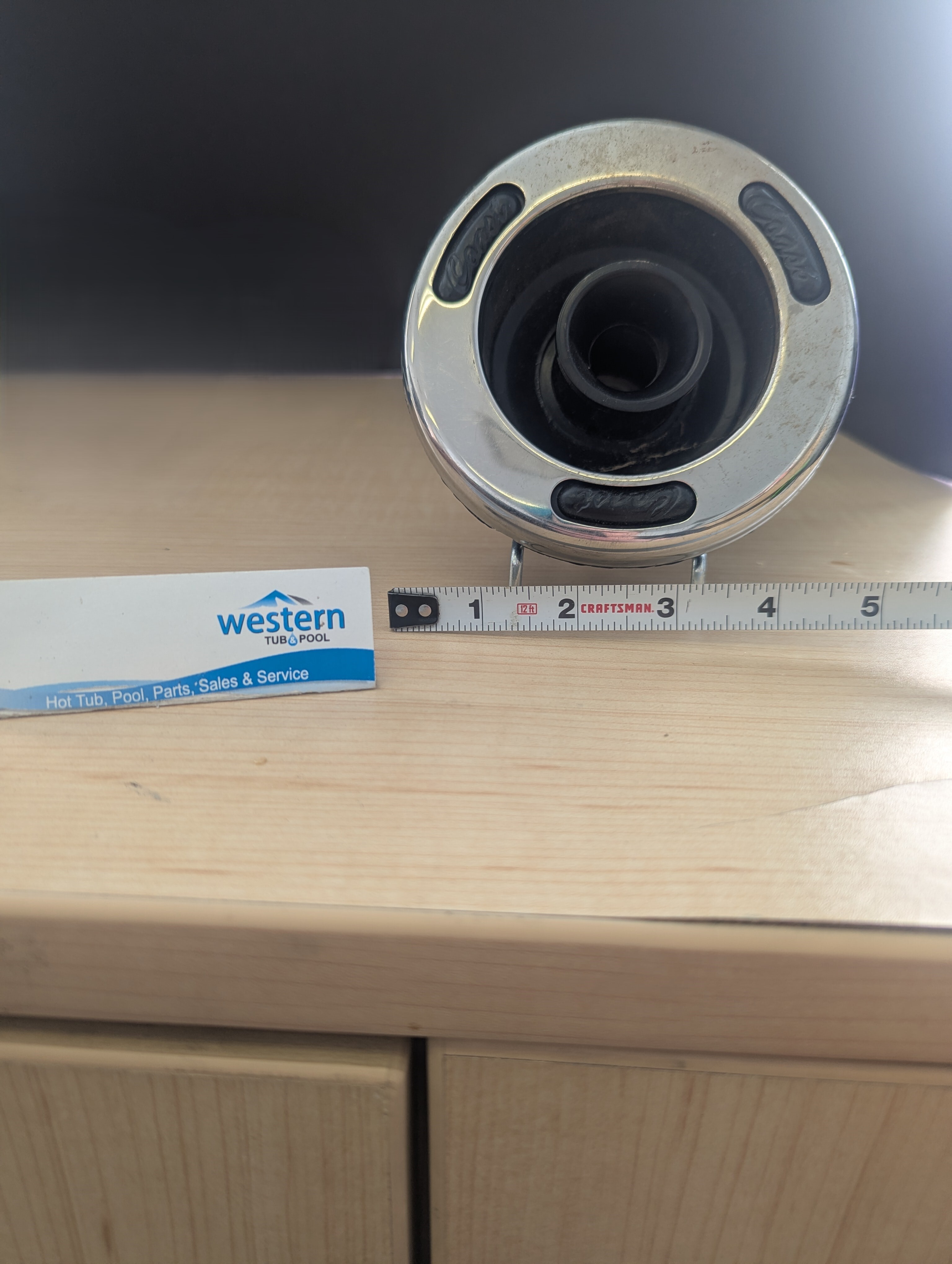 Revitalize your Coast Spa experience with our genuine replacement Recycled Jet Insert with official Coast Branding   Sustainable Luxury for Your Hot Tub Your spa time should feel good in every way. Our Coast Spa Recycled Jet Insert with a 5" face offers a seamless replacement solution that doesn't compromise on quality or style. Engineered with a sleek stainless steel finish and official Coast branding, this jet looks as good as it performs.   Why Choose Our Recycled Jets? Seamless Compatibility Designed specifically for Coast Spas, this replacement jet insert features a standard 5" face and a secure clip-in mechanism for a perfect, hassle-free fit. This power storm jet can be adjusted to any direction to point a single, powerful stream of water towards a specific area, where you need it most  Durable Stainless Steel Design Built to withstand heat and chemicals, the stainless steel face adds a modern touch to your spa while ensuring long-lasting durability.  How to Install Your New Jets Remove the Old Jet: Gently rotate the existing jet insert counter-clockwise until it unclips from the housing. Align the New Insert: Position your new Recycled Jet Insert into the empty housing. Clip and Lock: Push in and rotate clockwise until you hear a click, securing the jet in place. Revive Your Coast Spa Today Don't let worn-out jets ruin your relaxation. Upgrade to our Replacement Recycled Jet Inserts for a superior massage experience.     Recycled from older Coast Spa hot tub.   ***While there may be minor wear and discoloration due to the product being recycled, rest assured that all our jets are in good condition with durable snap-in clips.  ***Please note that the availability of this recycled part may vary based on stock. We strive to keep our inventory freshly rotated, so you can always find what you need. If this product is out of stock, please add it to your wish list to be notified when new stock arrives.      Call us Today: 1-855-248-0777