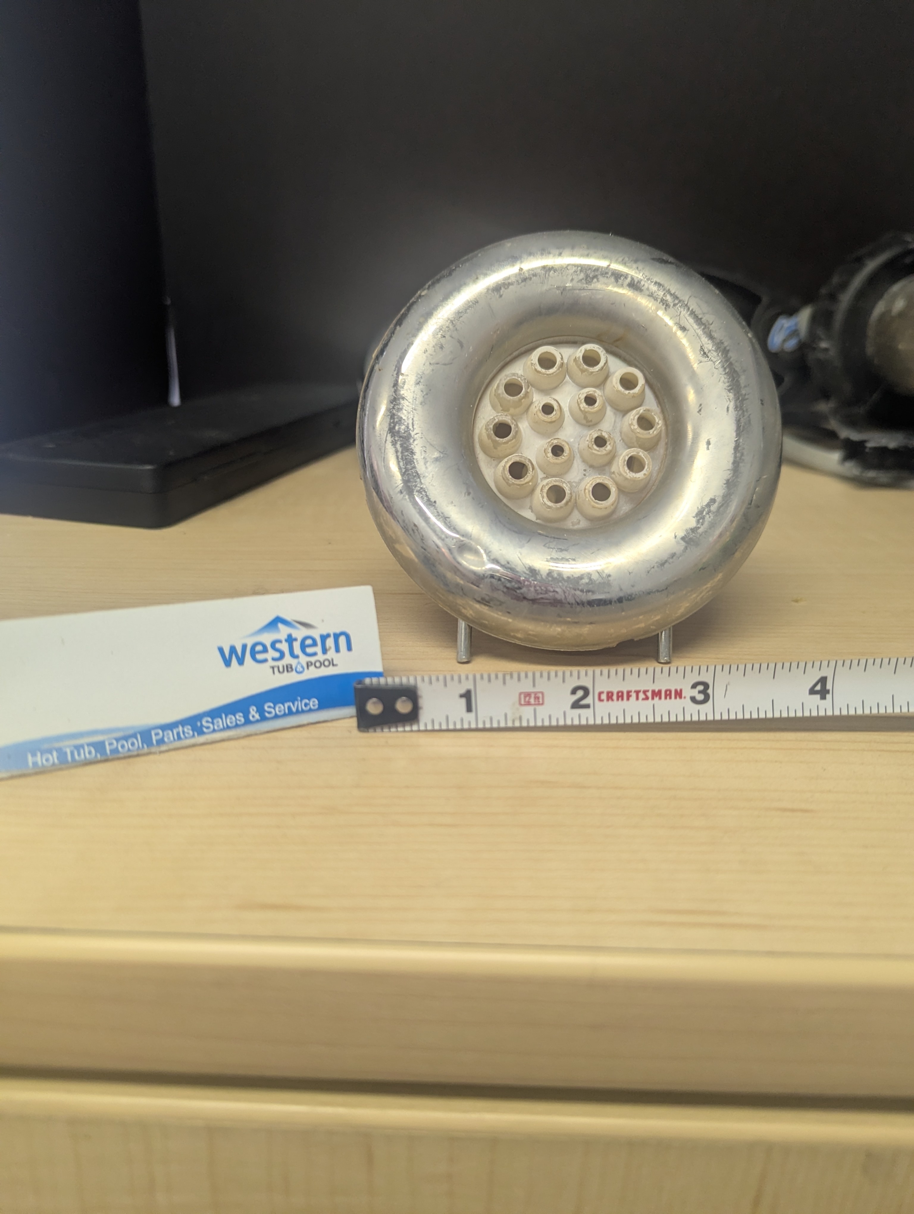Recycled Dynasty Poly Storm Stainless Steel Massage LED Clip In Jet Insert with sleek 3.5" face   Upgrade your Dynasty Spa with our Recycled Poly Storm SS Massage Jet Insert. Designed for performance and ambiance, this jet delivers a powerful, swirling massage enhanced by brilliant LED lighting.  Performance Meets Sustainability Why pay full price for brand new parts when you can get the same high-quality performance for a fraction of the cost? Our recycled jet inserts are inspected, cleaned, and ready to deliver the soothing hydrotherapy you love.  The Perfect Blend of Power and Style Don't let a broken or outdated jet diminish your relaxation time. This replacement clip in LED jet insert brings new life to your spa with its dynamic performance and sleek design, ensuring every soak is a premium experience.  Key Features: Powerful Multi Massage: Delivers a robust, targeted hydrotherapy experience. Integrated LED Lighting: Transform your spa's atmosphere with vibrant, built-in LED lights that create the perfect mood for evening relaxation. Sleek Stainless Steel Trim: The stainless steel trim adds a touch of sophistication to your spa's interior Perfect Fit for Dynasty Spas: With a 3.5" face and a clip in body, this Poly Storm massage jet insert is engineered for a seamless and easy installation in compatible Dynasty Spas. Revitalize Your Spa Today Experience a more powerful massage today. This replacement jet insert is the simple, effective upgrade your Dynasty Spa deserves.     Recycled from older Dynasty hot tub.  ***While there may be minor wear and discoloration due to the product being recycled, rest assured that all our jets are in good condition with durable clips.  ***Please note that the availability of this recycled part may vary based on stock. We strive to keep our inventory freshly rotated, so you can always find what you need. If this product is out of stock, please add it to your wish list to be notified when new stock arrives.   Call us today: 1-855-248-0777