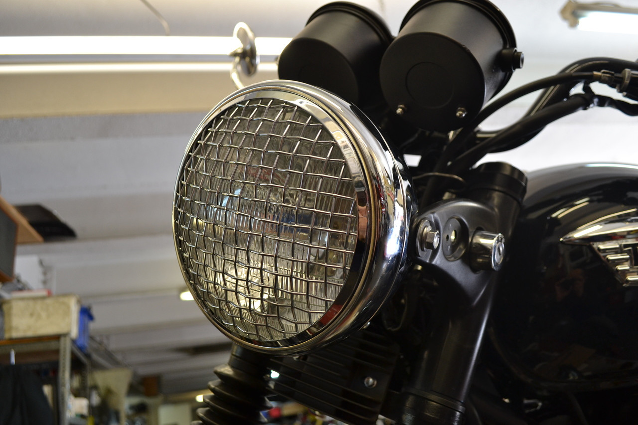7" INCH Matt Chrome Mesh Grill Metal Headlight Cover Scrambler Project
