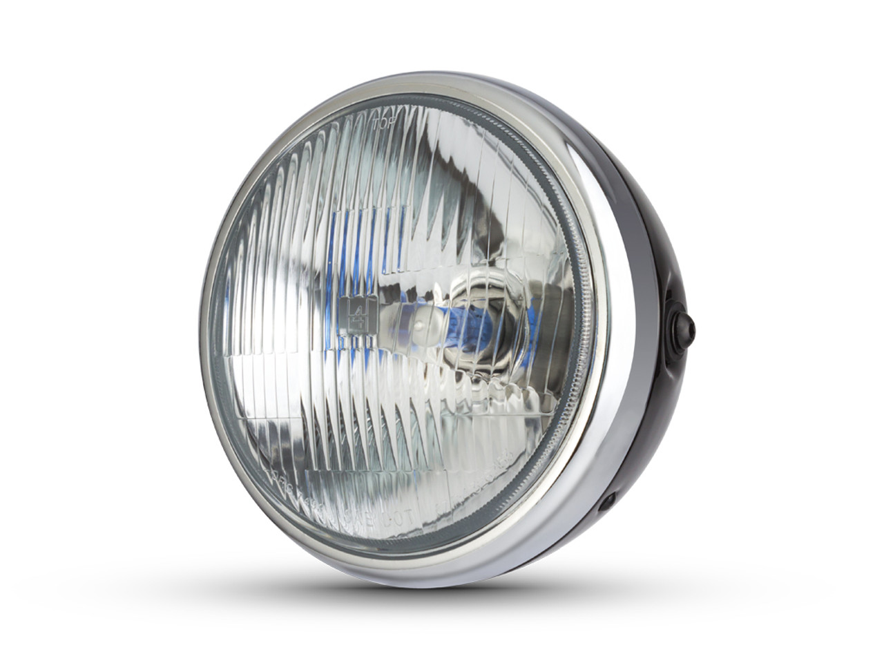 Motorbike Headlight 7.5 inch Gloss Black Metal H4 12V 55W