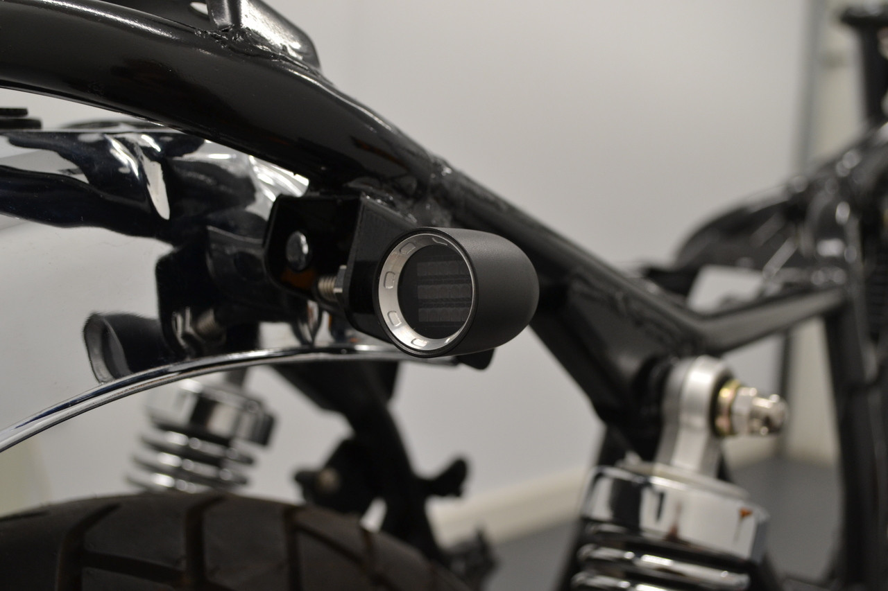 Mini LED Motorbike Indicators PAIR Chrome with Black Bezels CNC Aluminium
